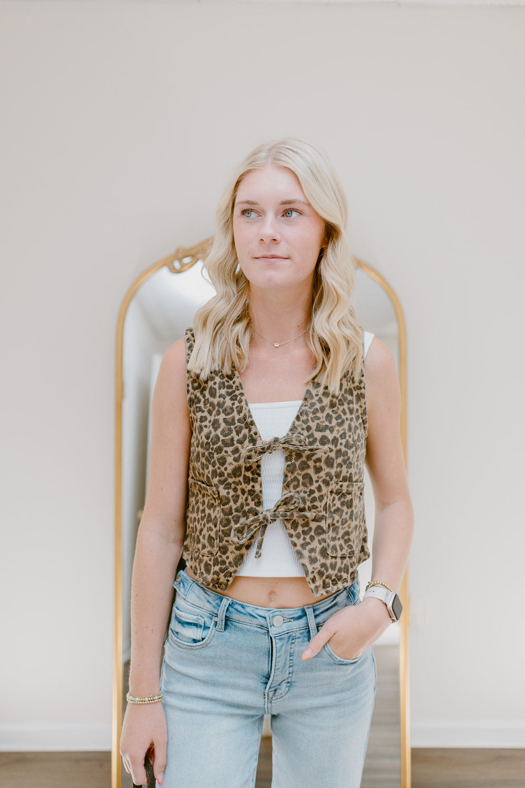 Tied & True Denim Vest | Leopard