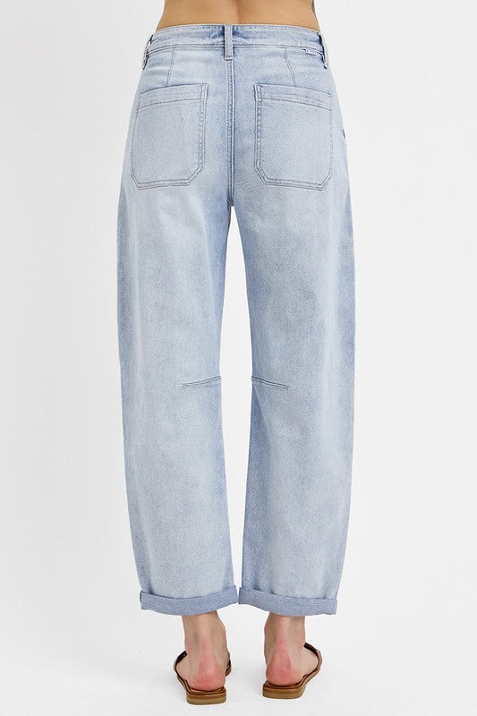 Risen Patch Pocket Barrel Jeans | Light Wash