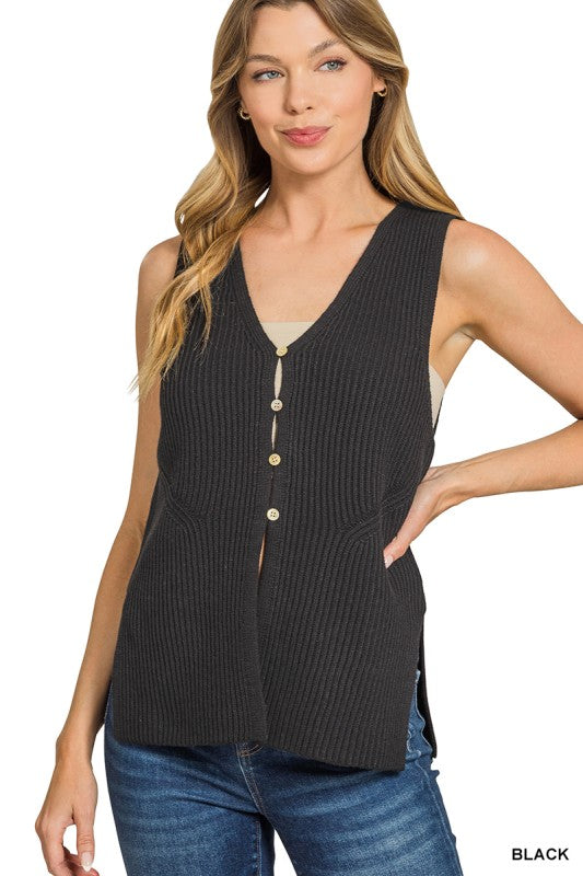 The Fall Edit Button Front Sweater Vest | Black