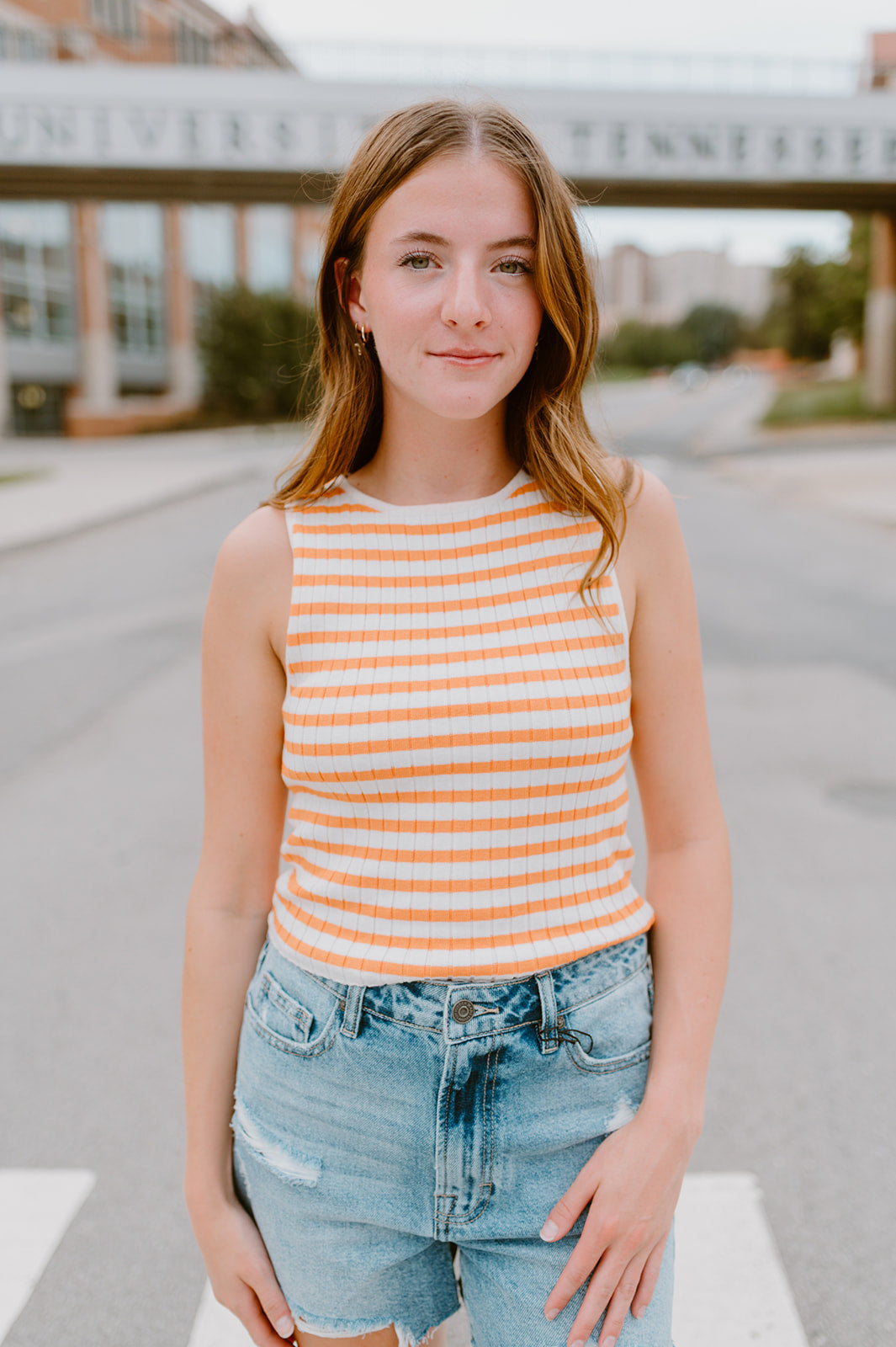 The Sunshine Stripe Sweater Tank | Orange & White