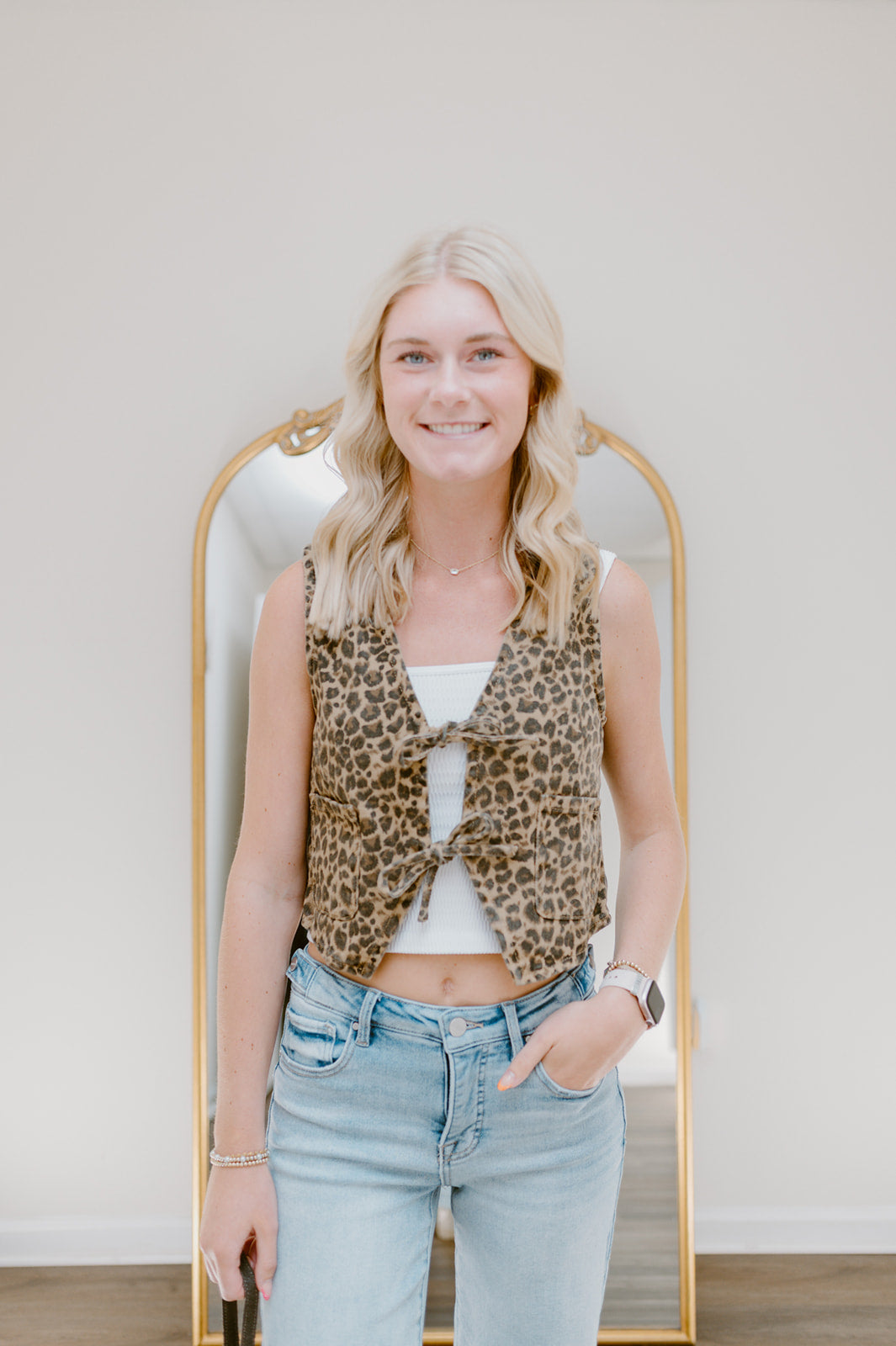 Tied & True Denim Vest | Leopard