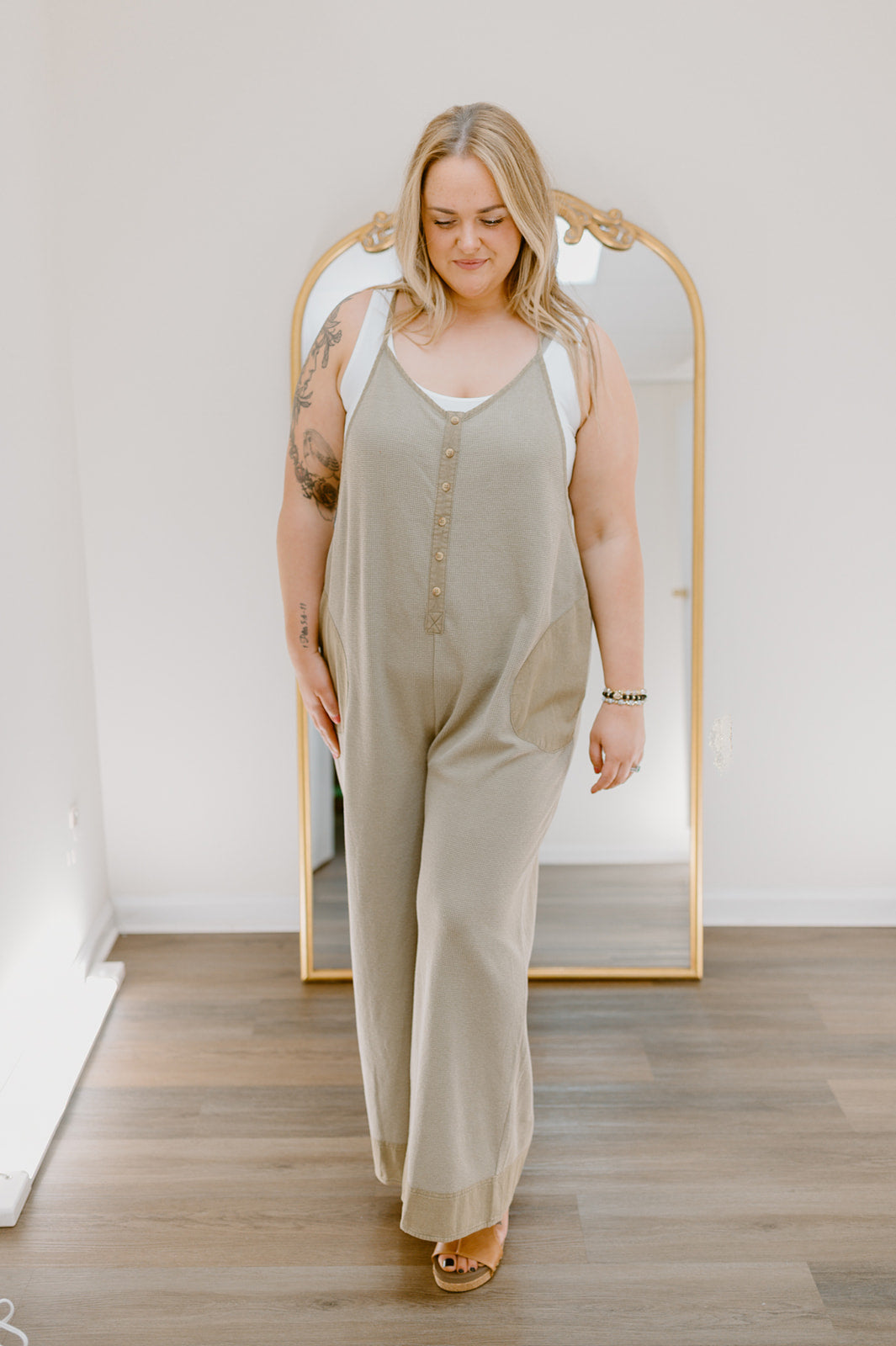 The Easy Street Washed Thermal Wide Leg Jumpsuit | Washed Black