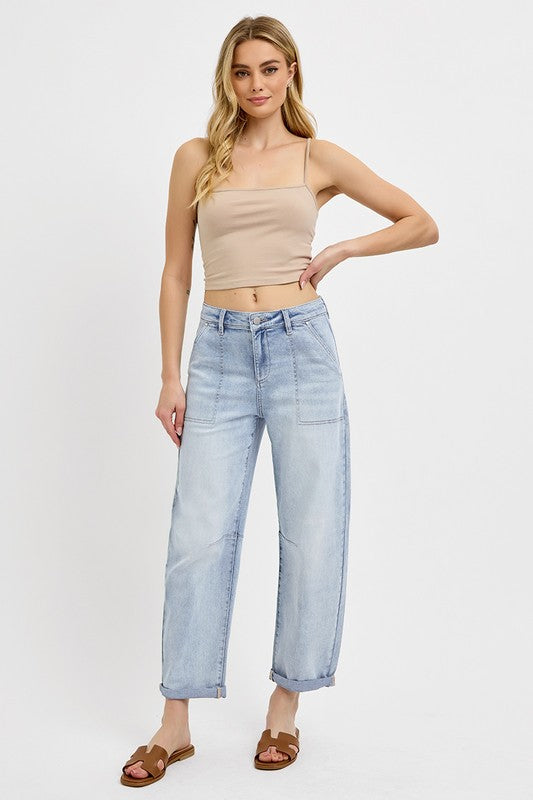 Risen Patch Pocket Barrel Jeans | Light Wash