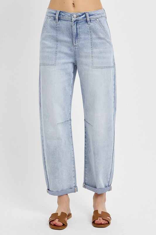 Risen Patch Pocket Barrel Jeans | Light Wash
