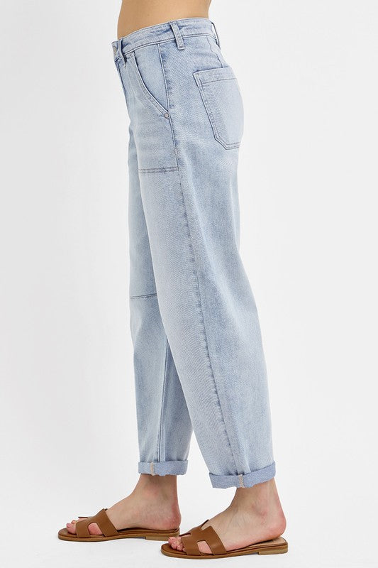 Risen Patch Pocket Barrel Jeans | Light Wash