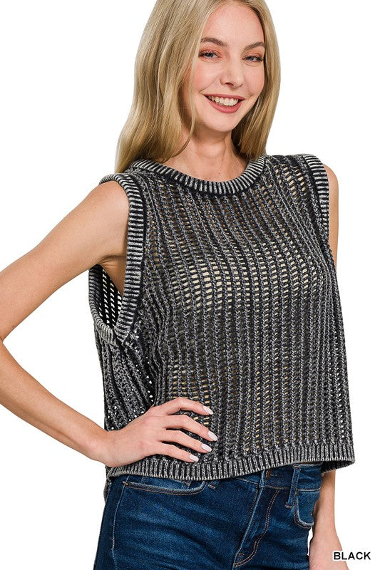 The Open Air Acid Wash Sweater Vest | Black