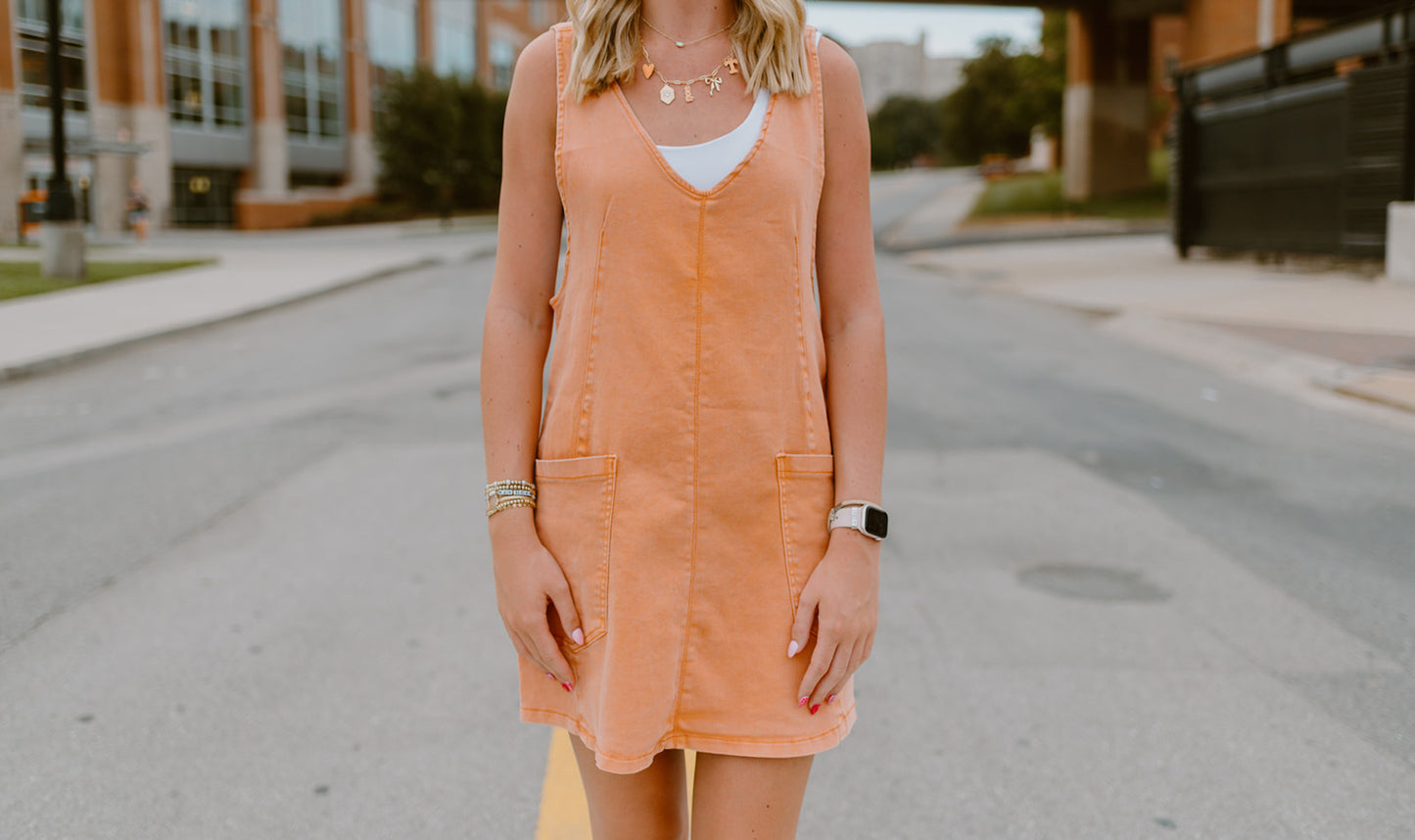 The Rocky Top Overall Dress | Orange