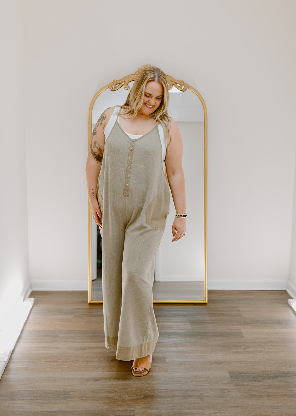 The Easy Street Washed Thermal Wide Leg Jumpsuit | Washed Black