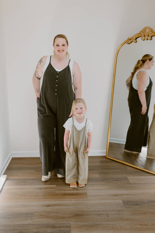 The Easy Street Washed Thermal Wide Leg Jumpsuit | Washed Black