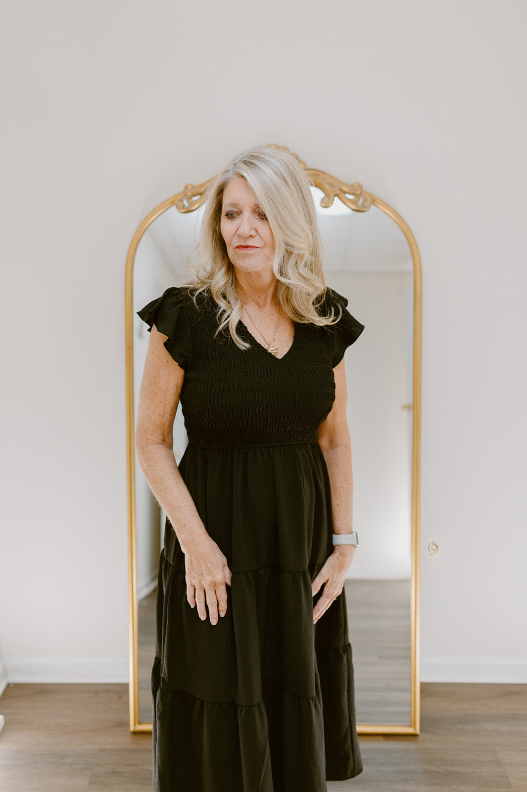 The Golden Hour Smocked Midi Dress | Black