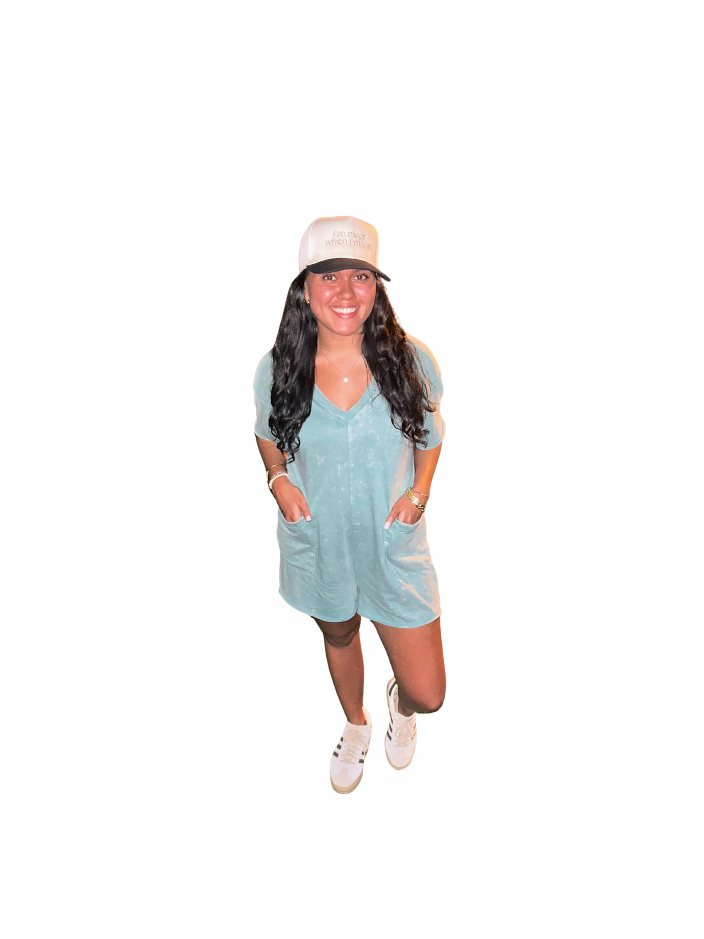 Mineral Washed Casual Knit Romper | Sage