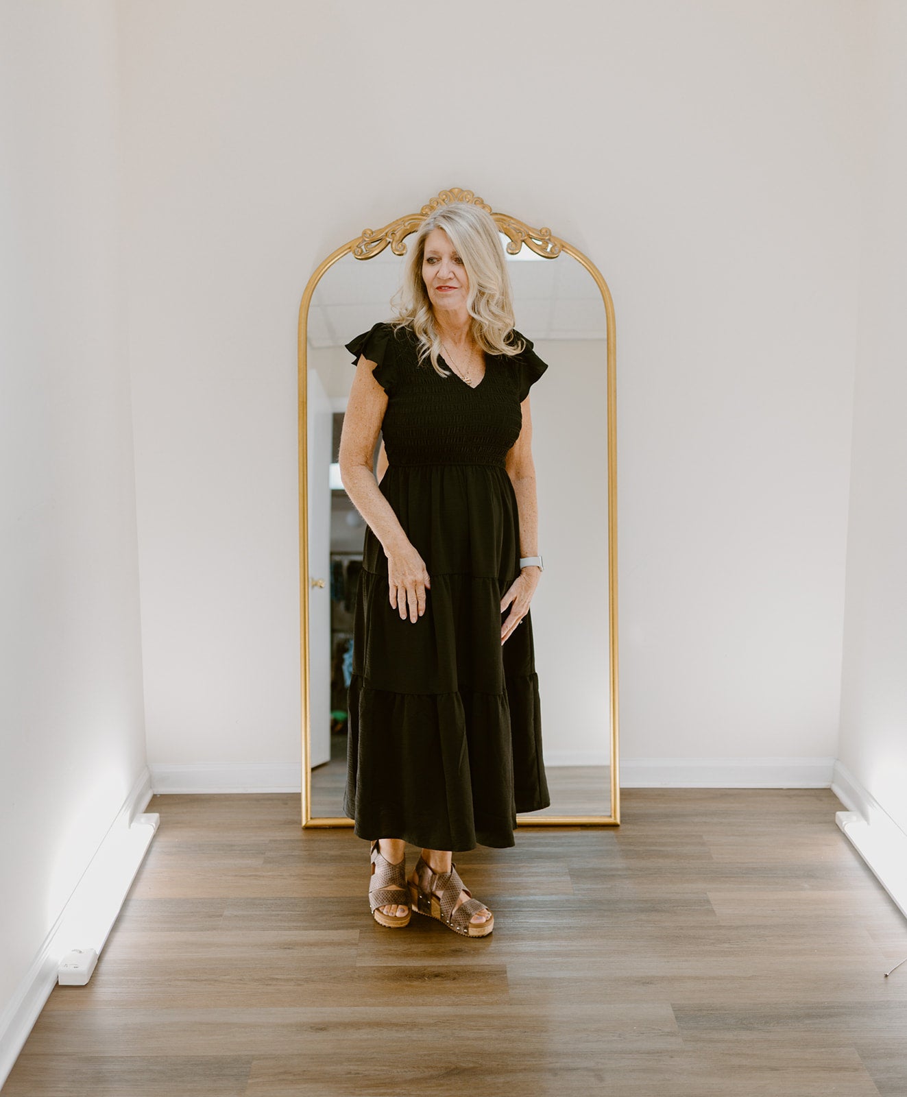 The Golden Hour Smocked Midi Dress | Black