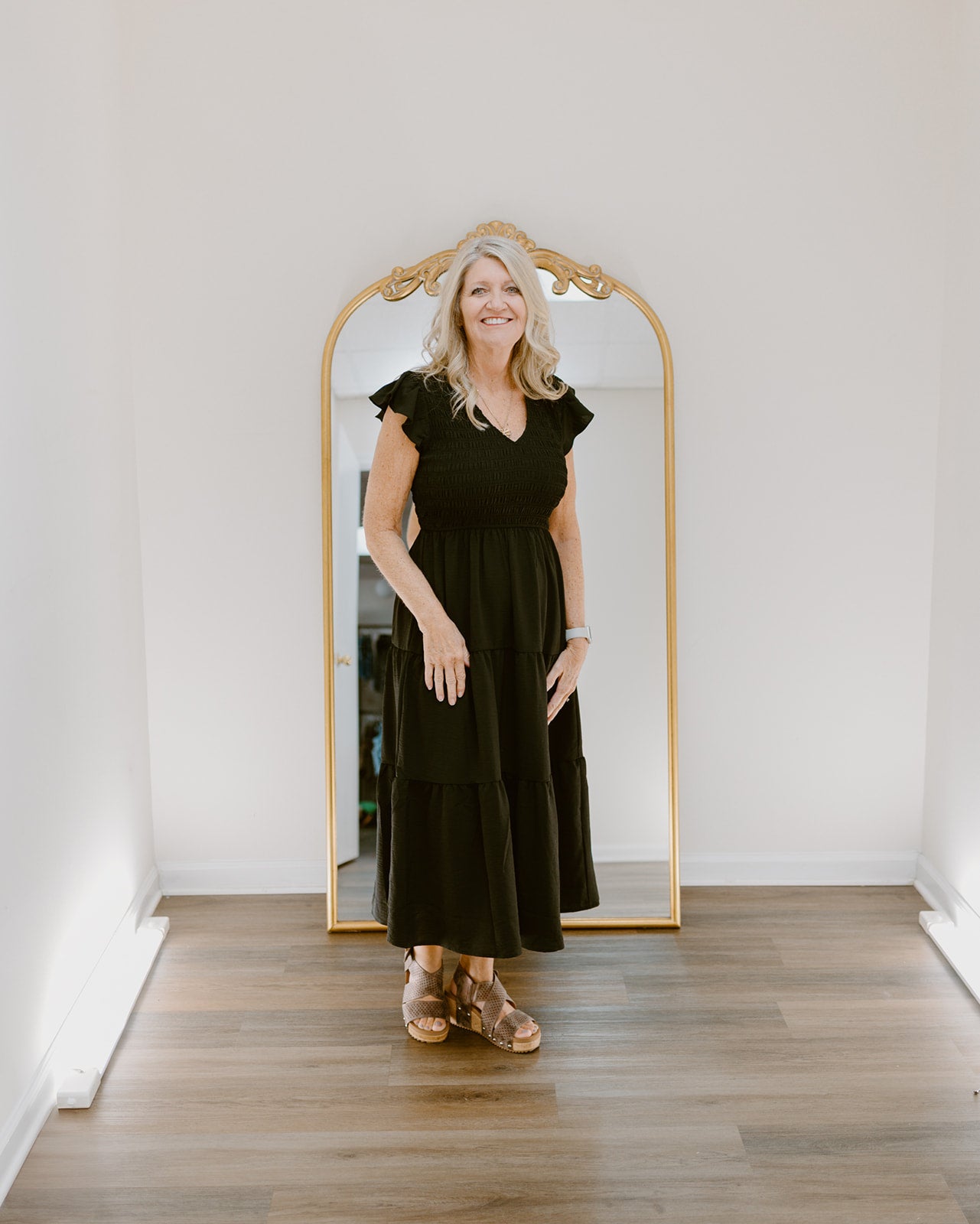 The Golden Hour Smocked Midi Dress | Black