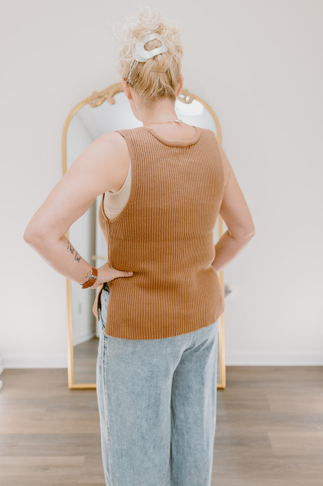 The Fall Edit Button Front Sweater Vest | Deep Camel