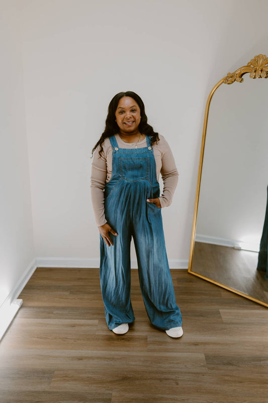 The Emery Washed Chambray Overall | Dark Denim