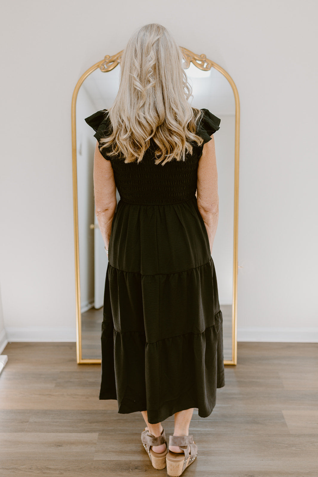 The Golden Hour Smocked Midi Dress | Black