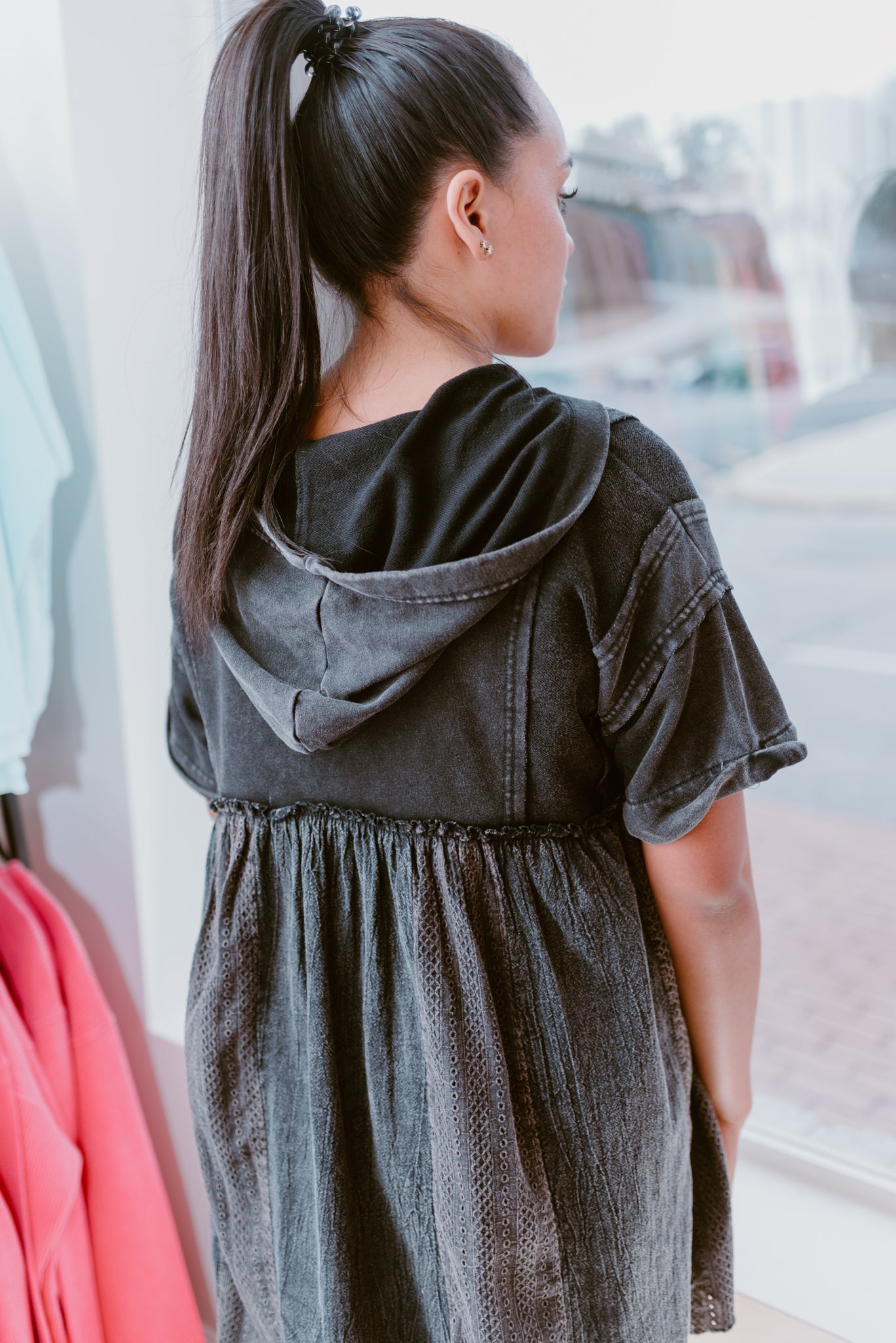 Black Mineral Wash Dress with Hoodie
