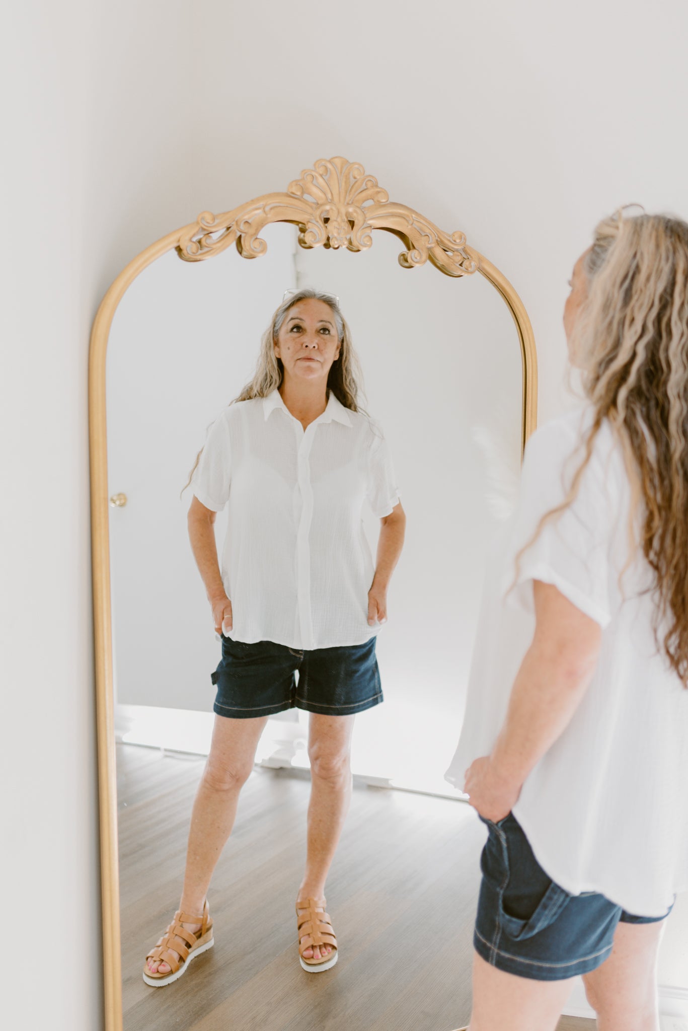 Gauze Button Up Top- White