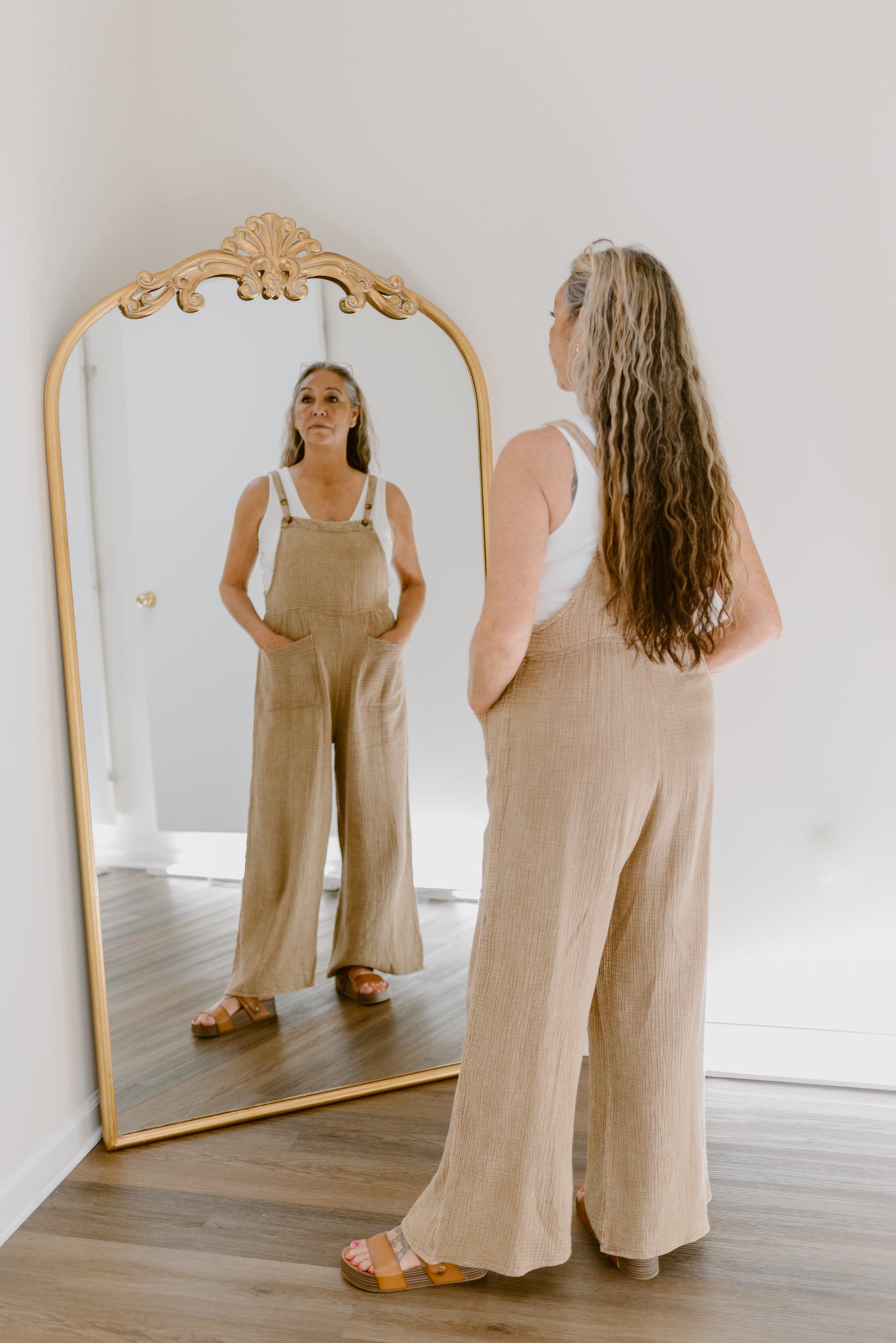 Mineral Washed Gauze Jumpsuit-Brown
