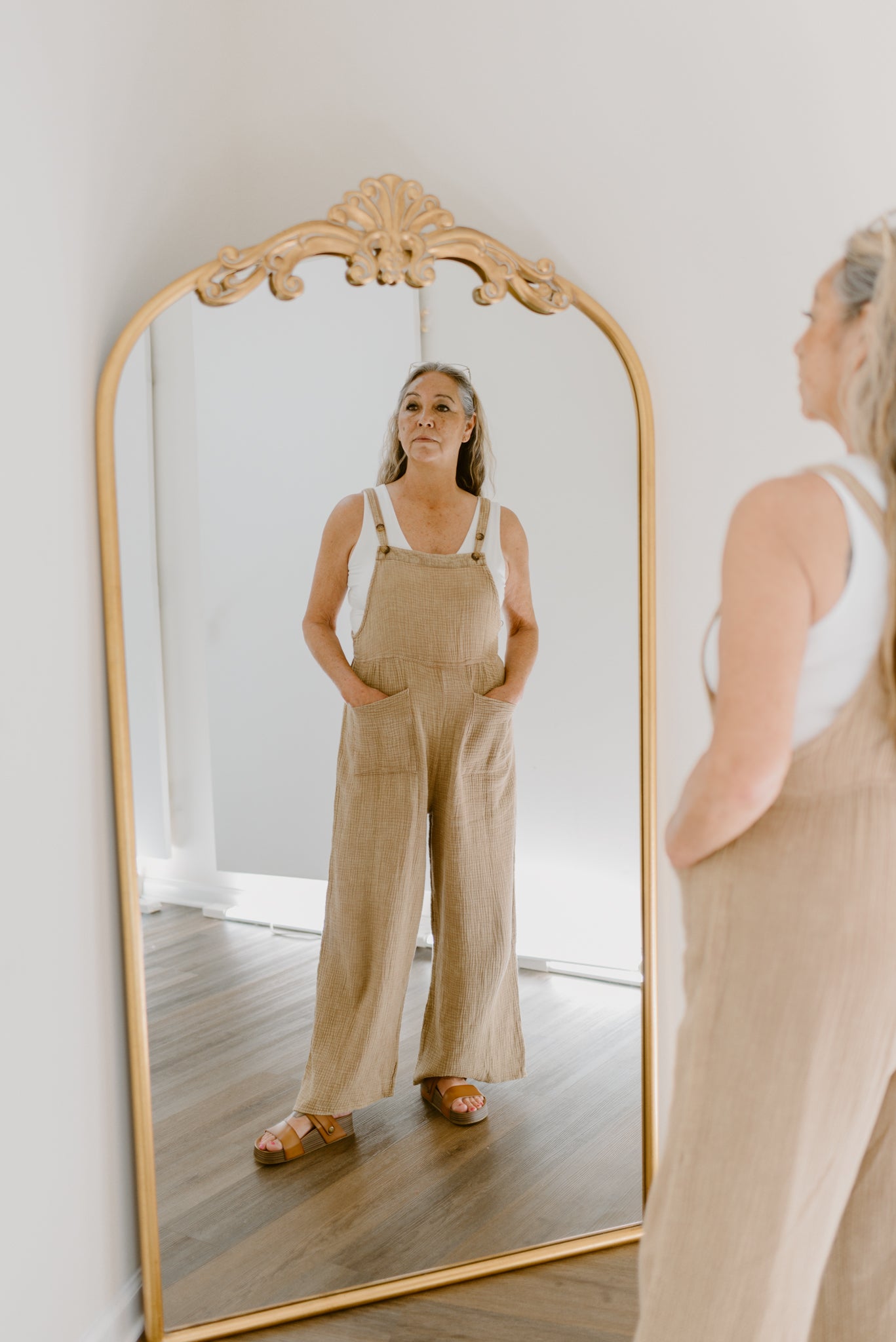 Mineral Washed Gauze Jumpsuit-Brown