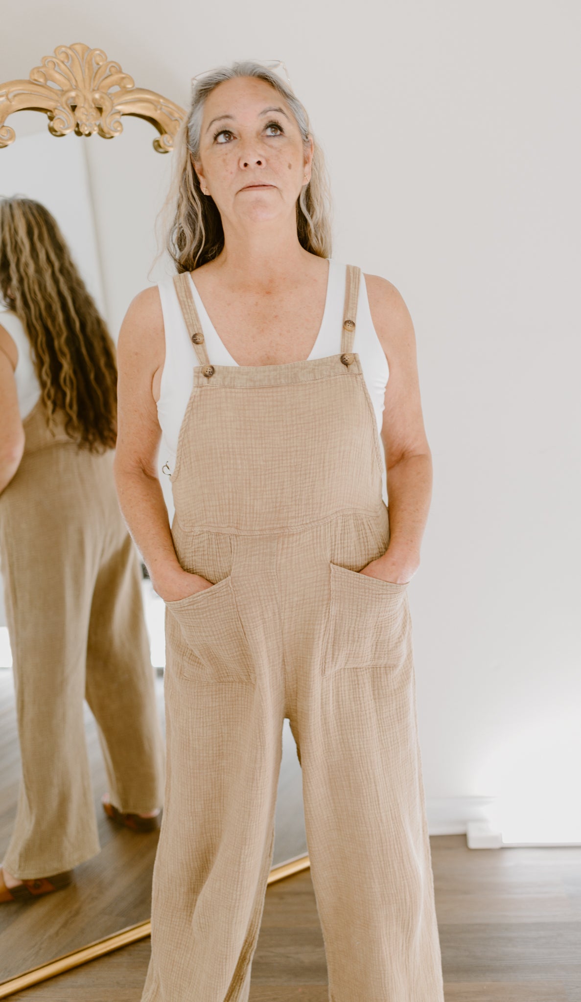 Mineral Washed Gauze Jumpsuit-Brown