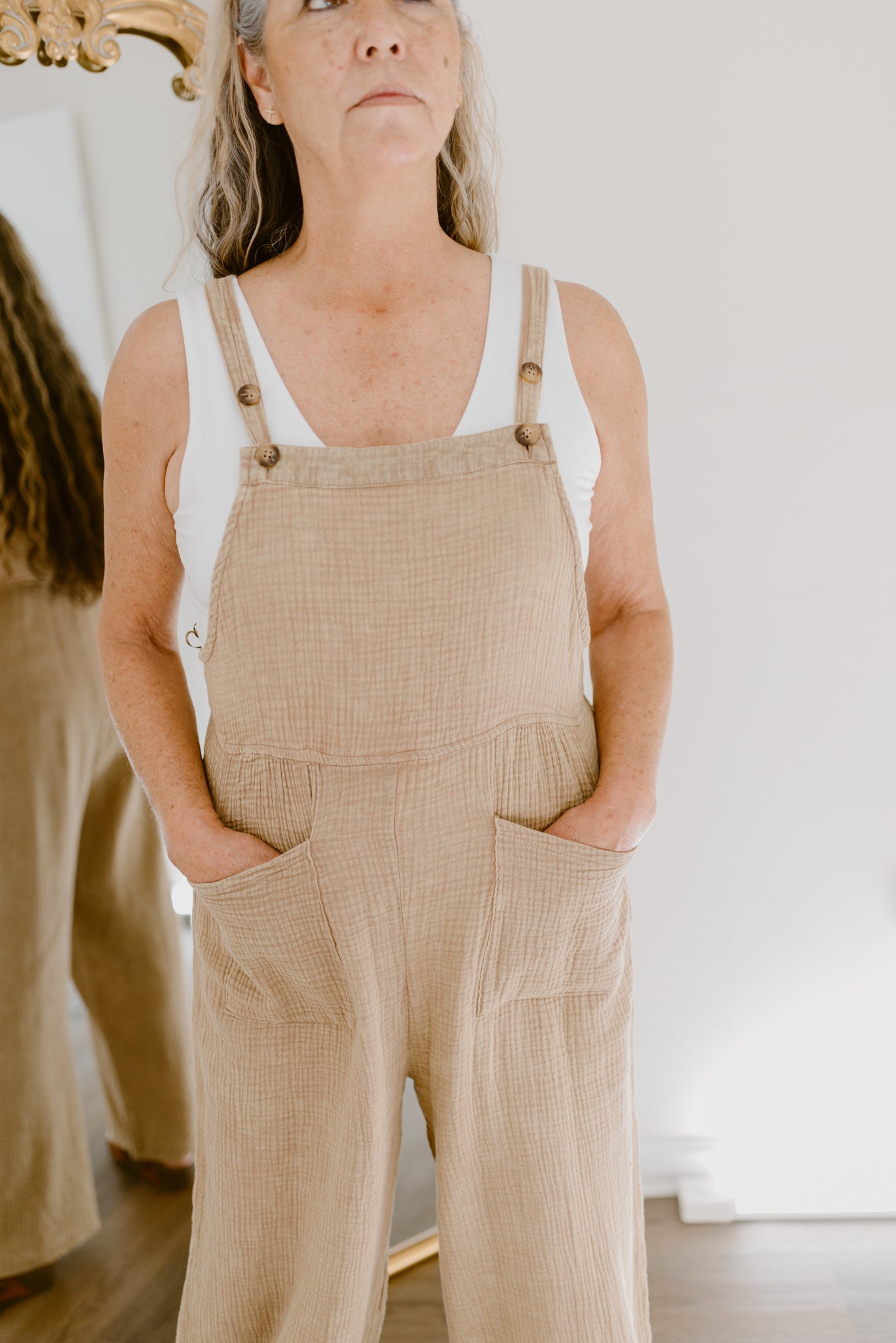 Mineral Washed Gauze Jumpsuit-Brown