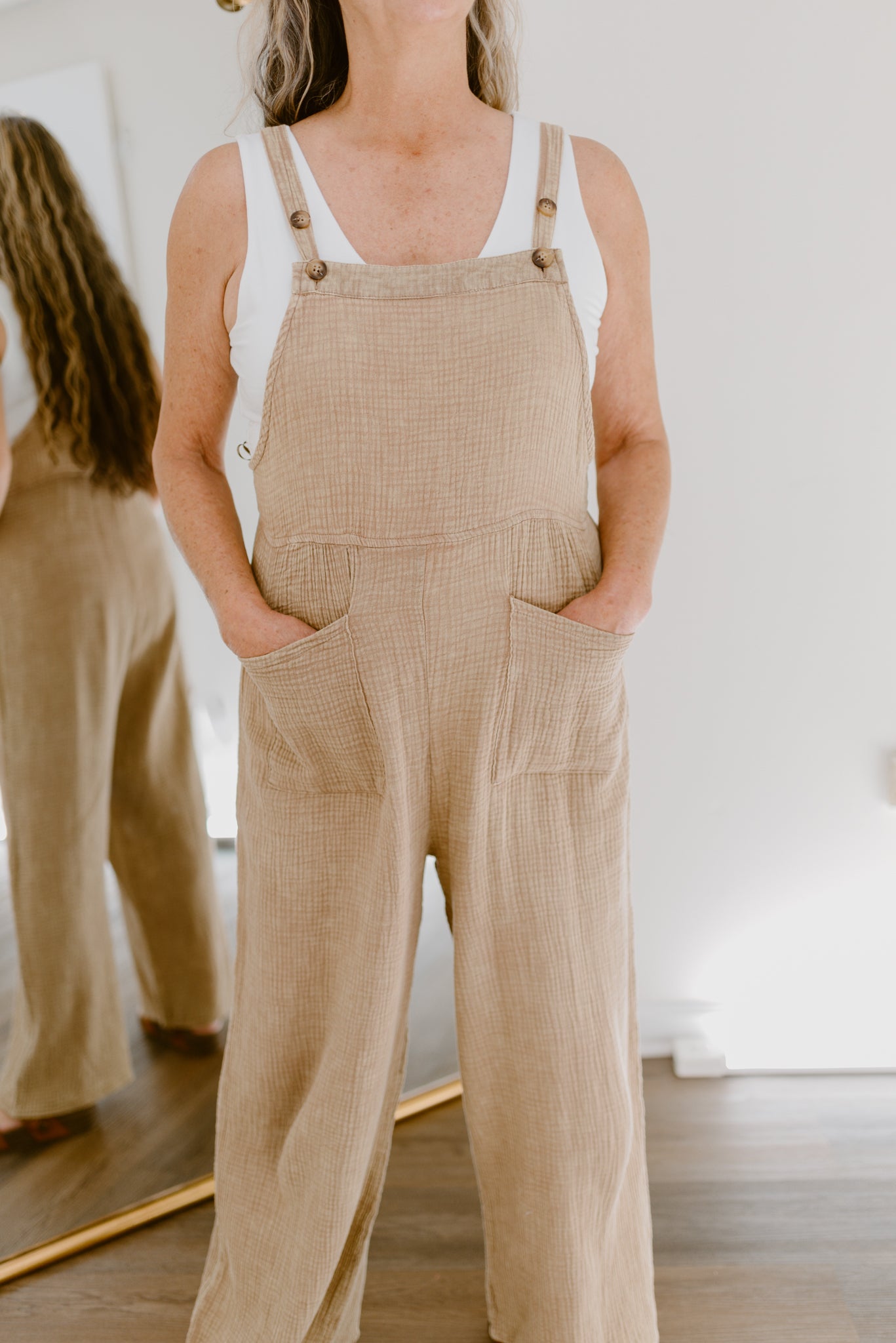 Mineral Washed Gauze Jumpsuit-Brown
