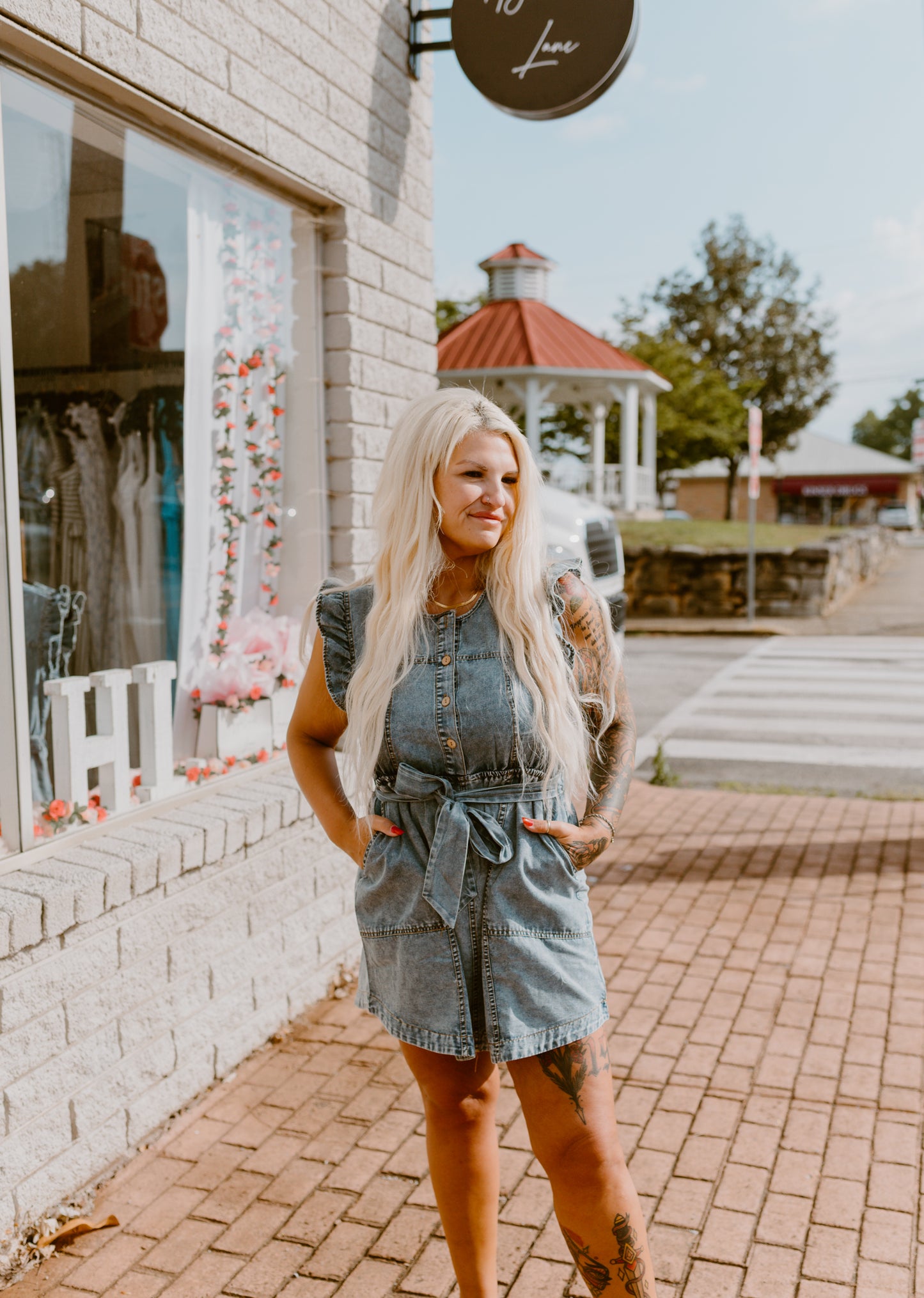Denim Chambray Ruffle Dress