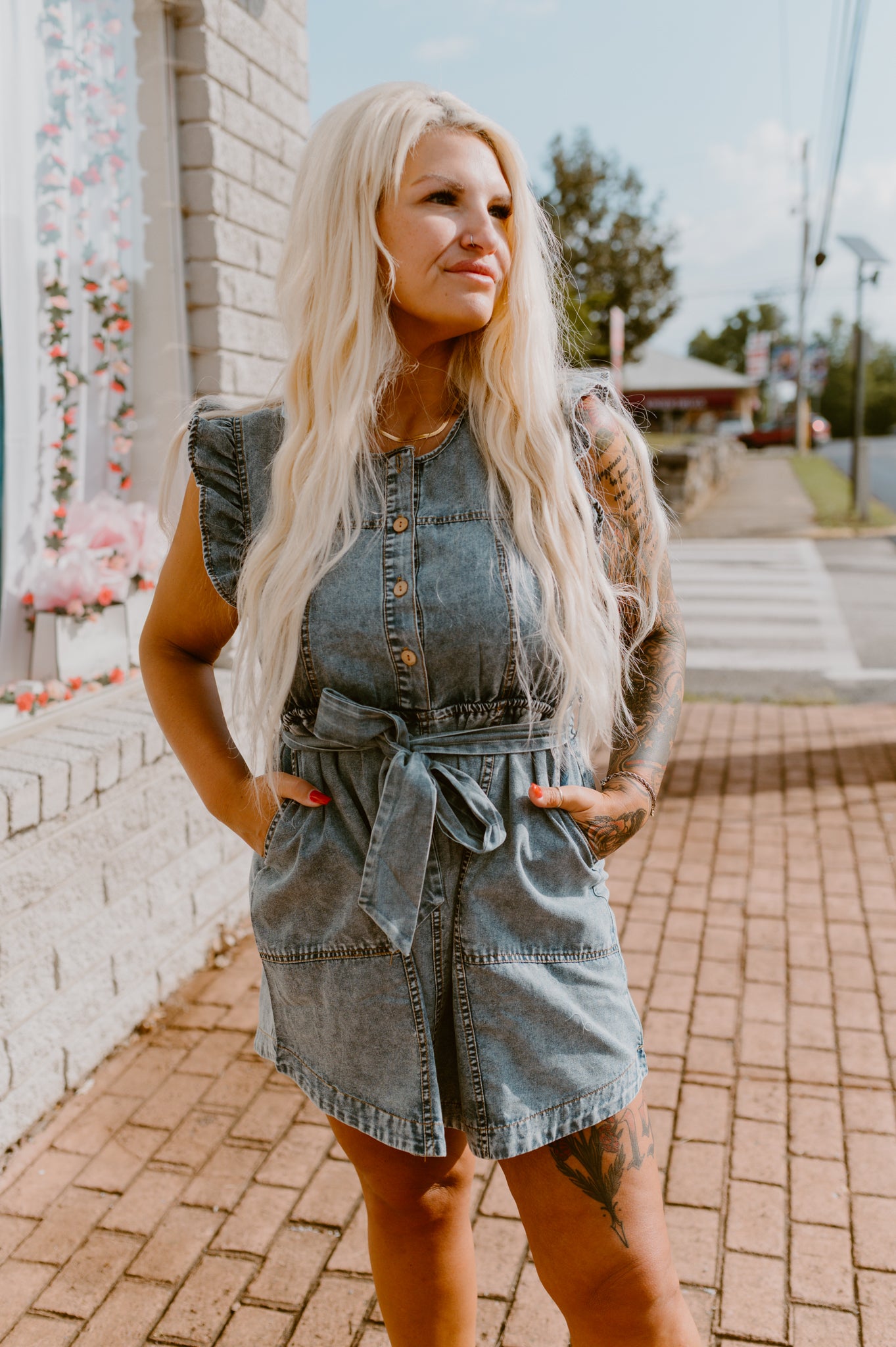 Denim Chambray Ruffle Dress