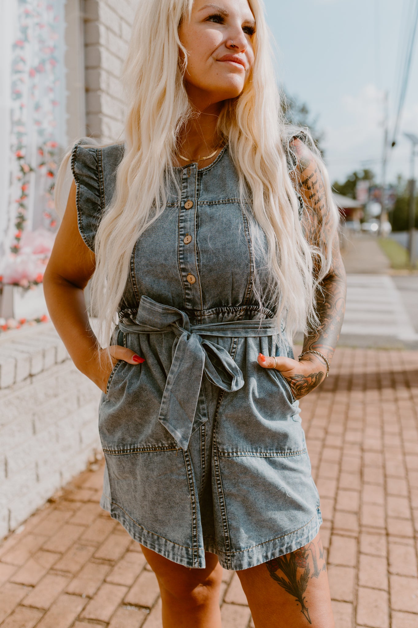 Denim Chambray Ruffle Dress