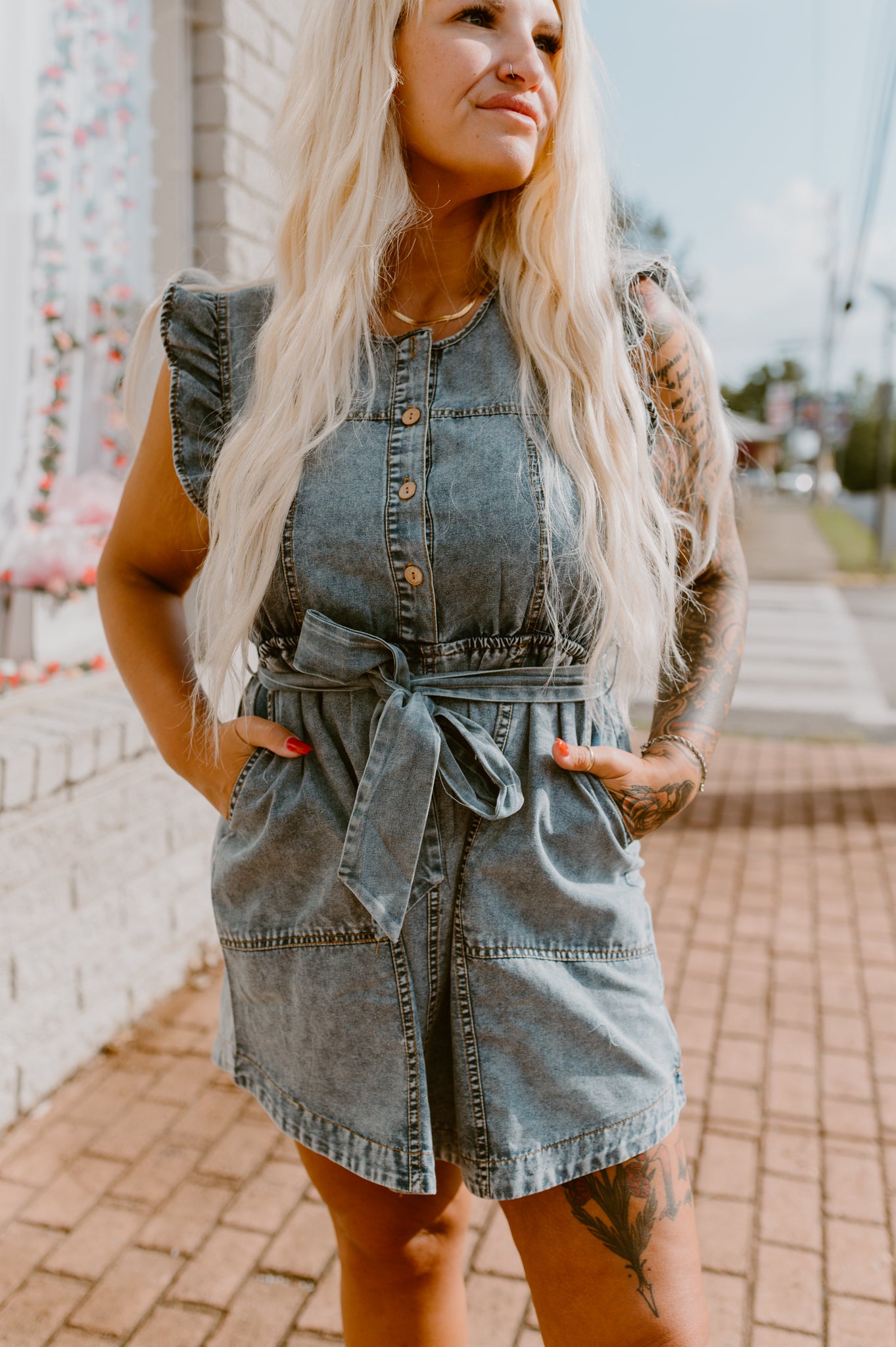 Denim Chambray Ruffle Dress