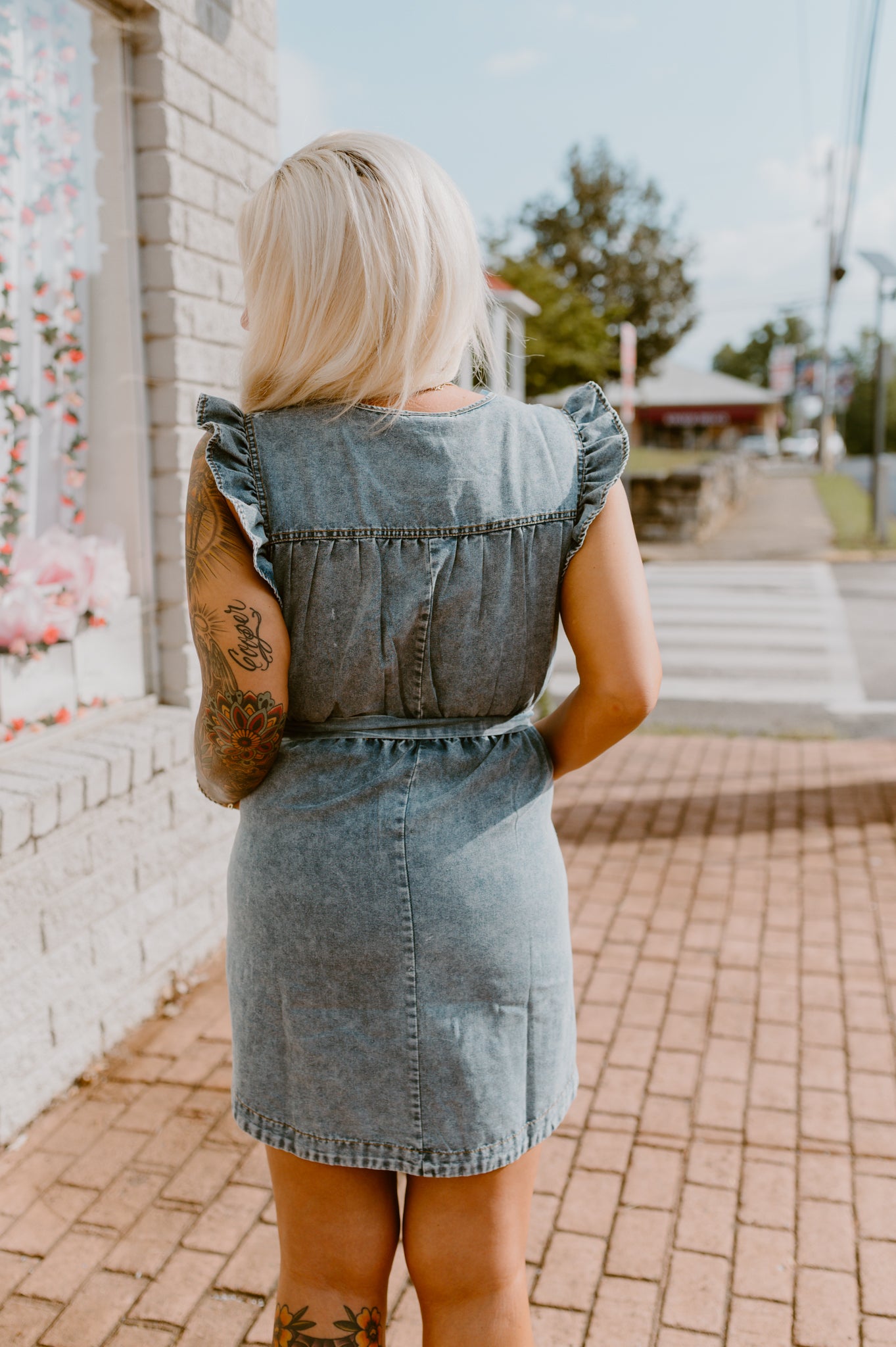 Denim Chambray Ruffle Dress