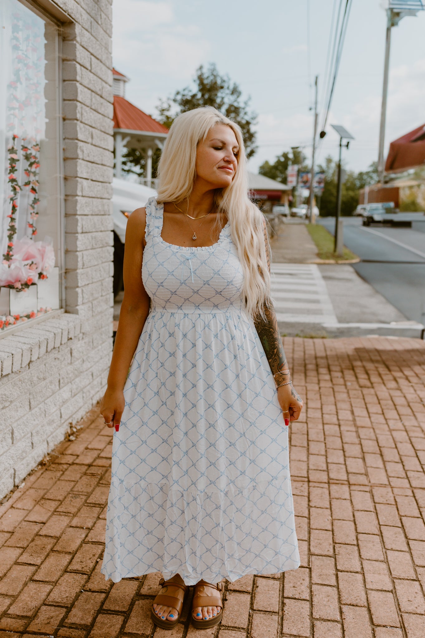 Bow Pattern Ruched Midi
