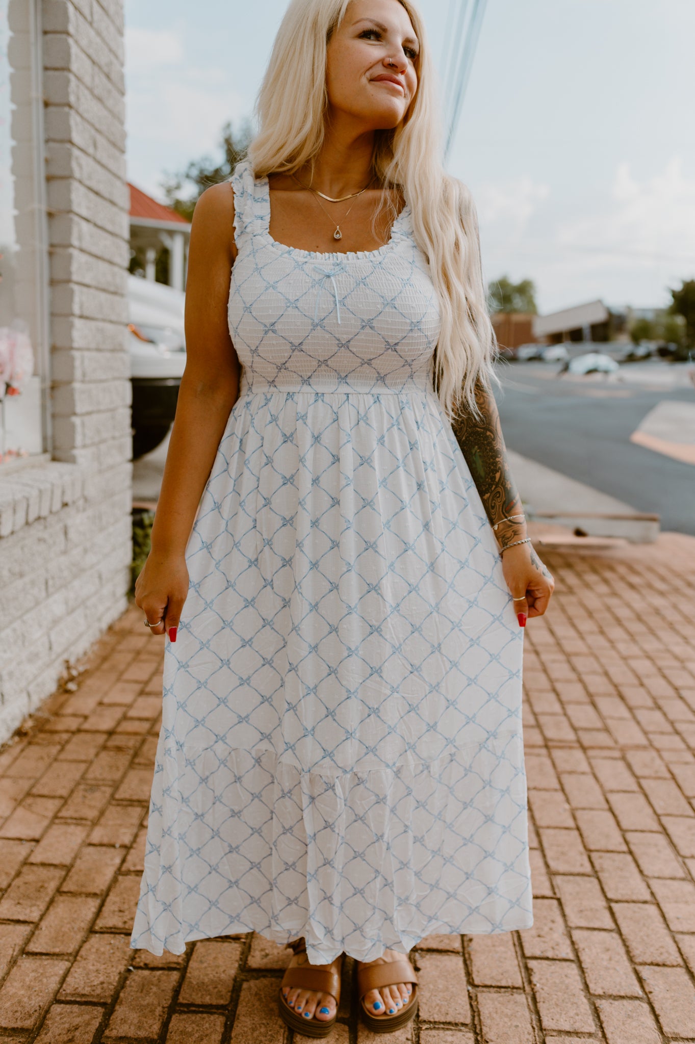 Bow Pattern Ruched Midi