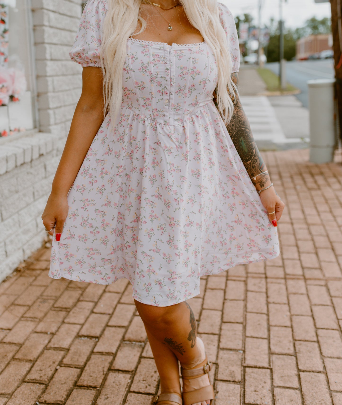 Floral Lace Trim Mini Dress