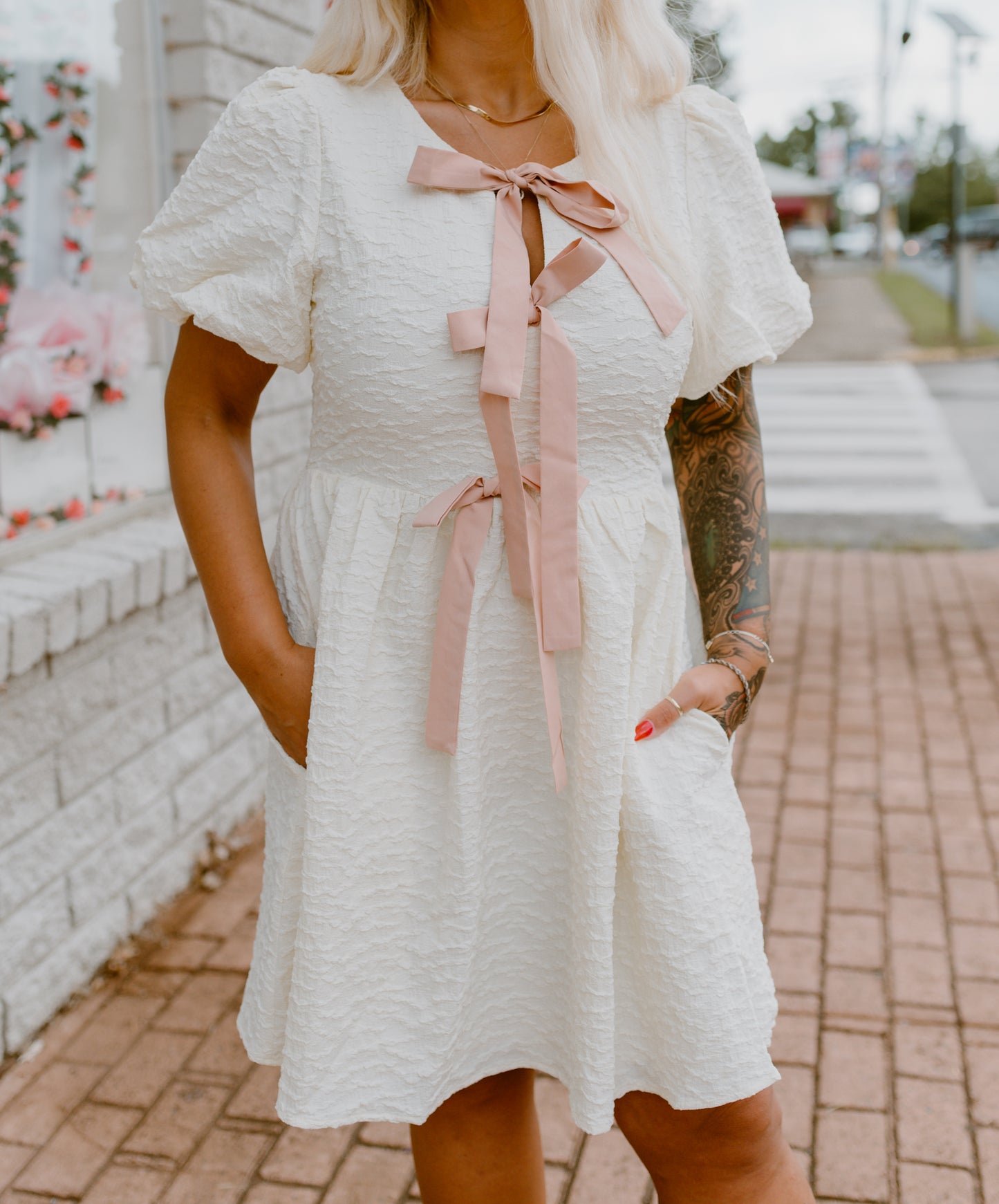 Butter Cream Bow Tie Dress