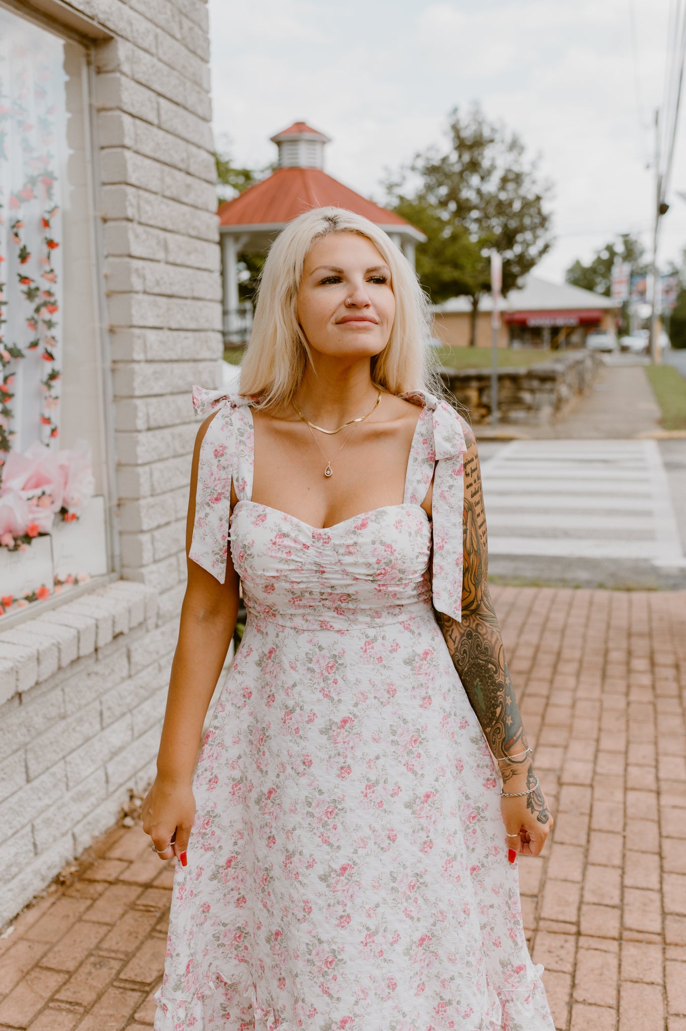 Floral Tie Strap Ruched Maxi | Pink
