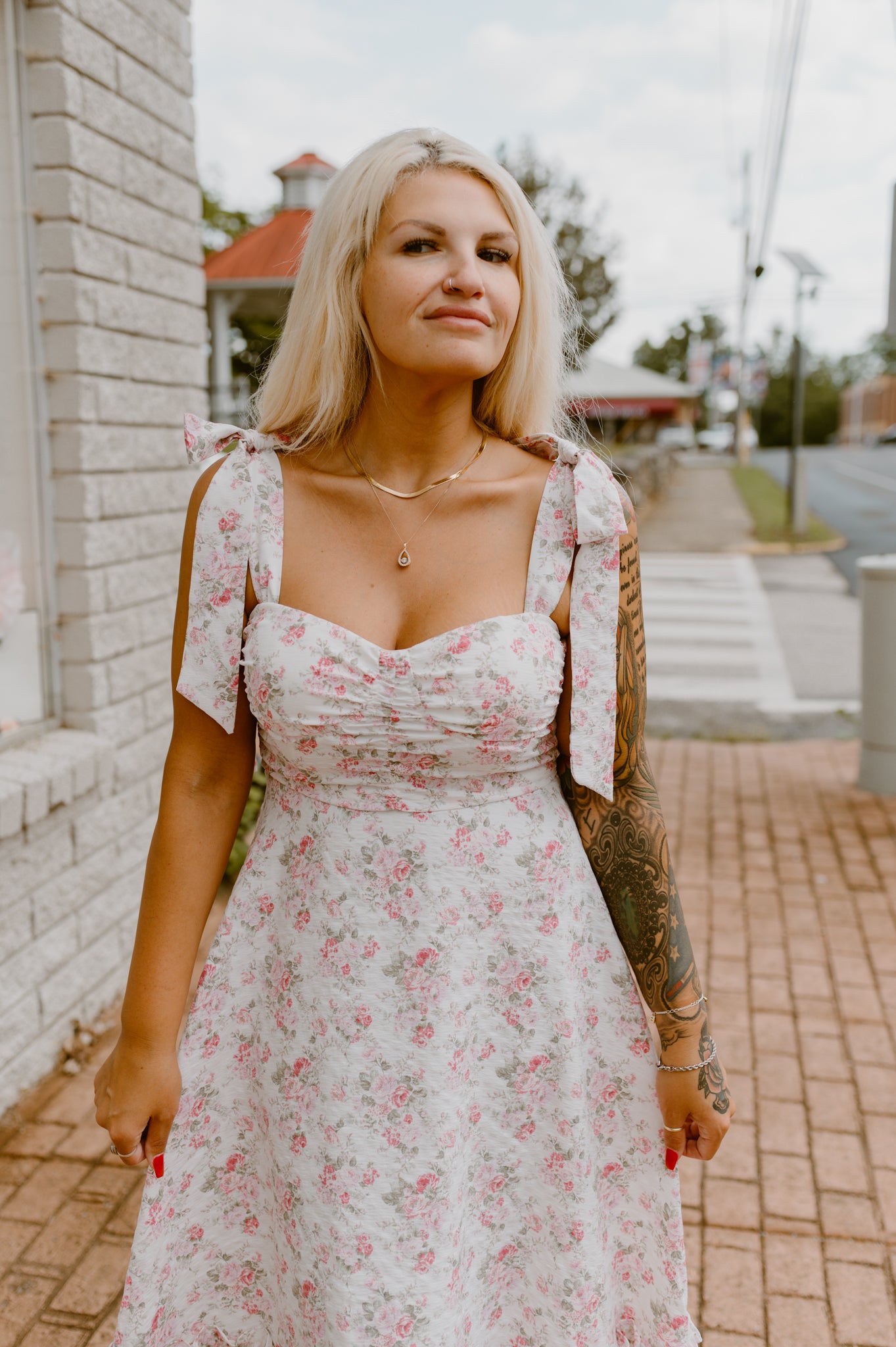 Floral Tie Strap Ruched Maxi | Pink