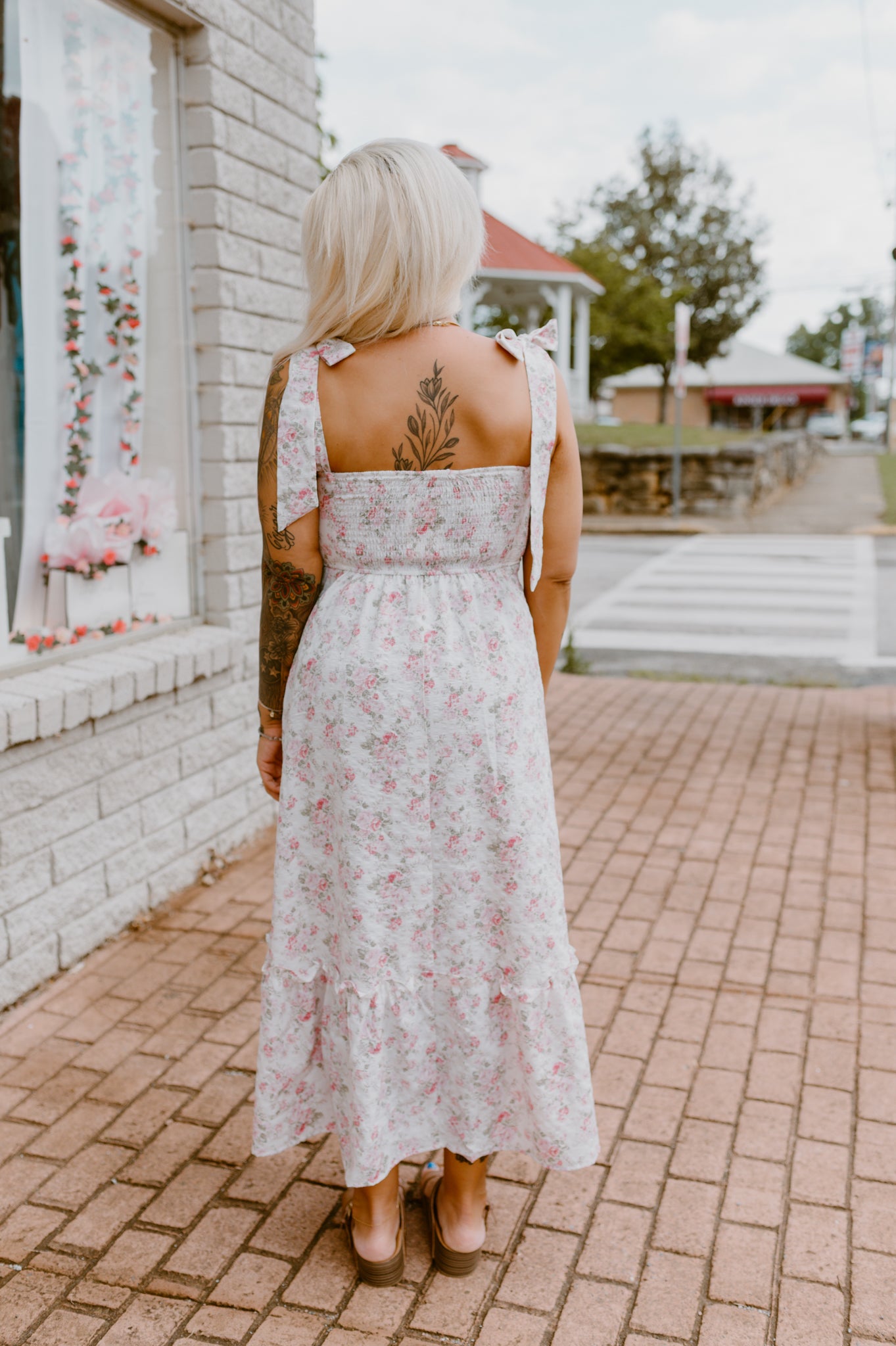 Floral Tie Strap Ruched Maxi | Pink