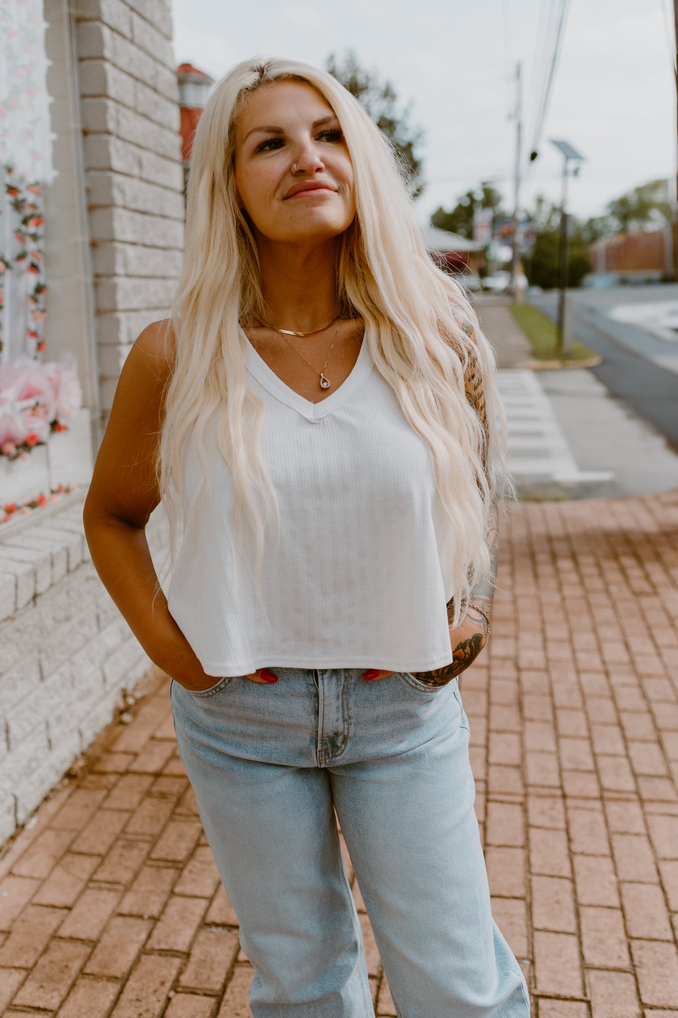 Flowy V-Neck Tank | White