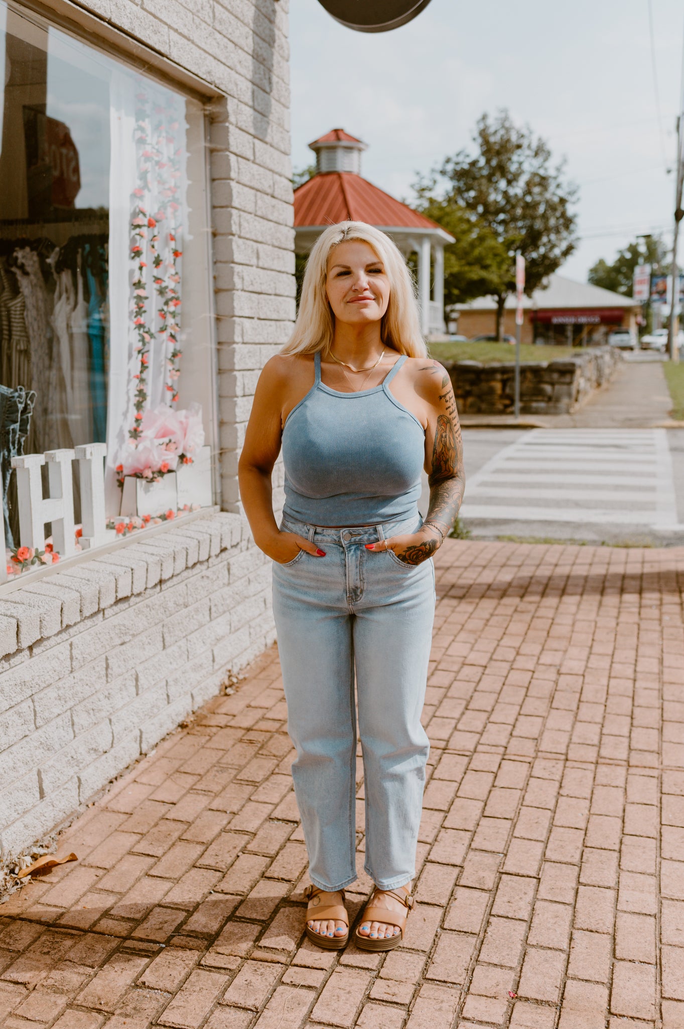 Skinny Strap Blue Tank