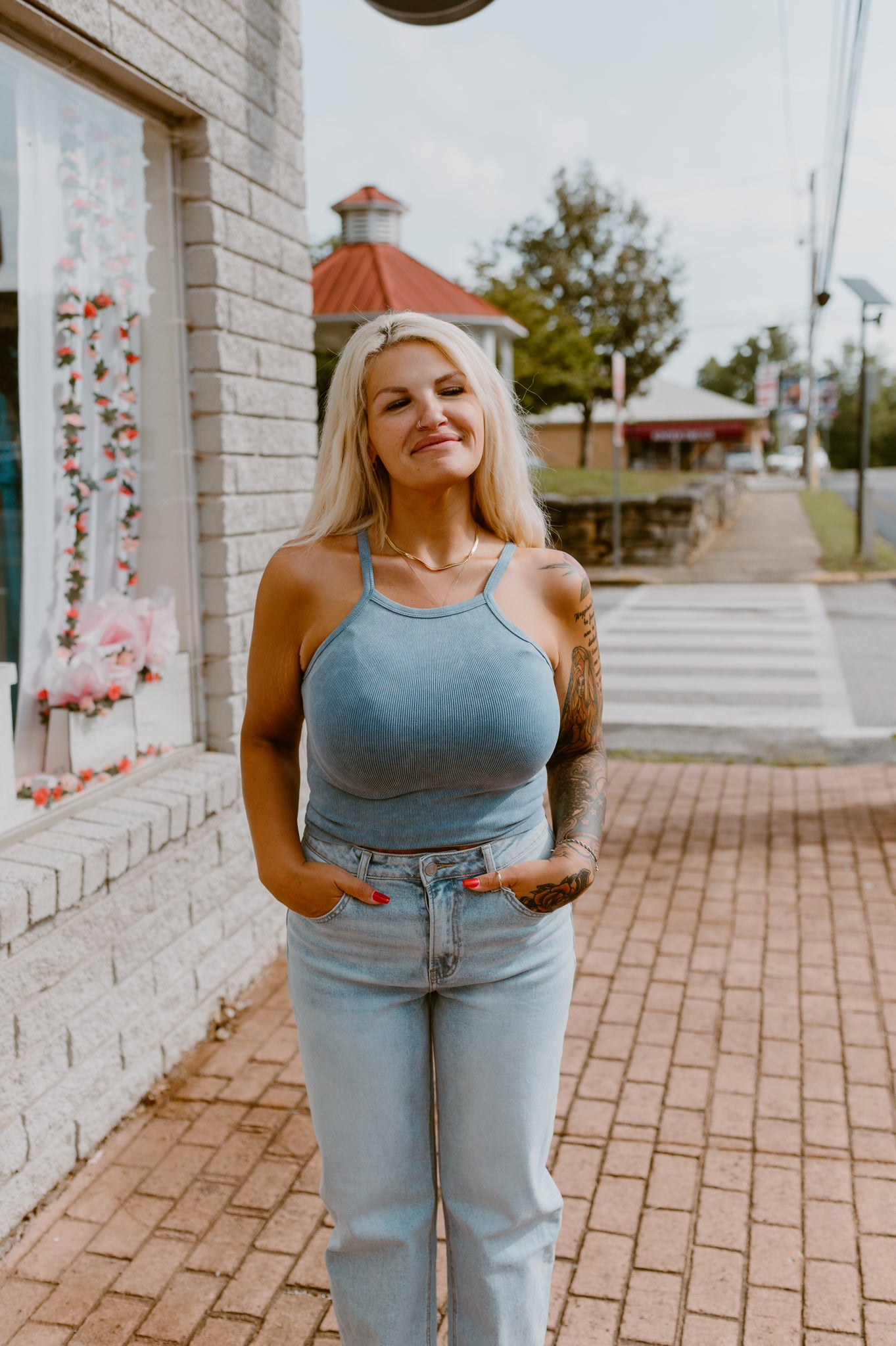 Skinny Strap Blue Tank