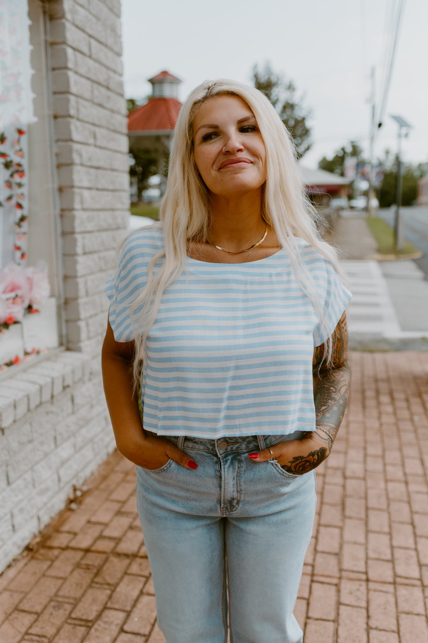 Sky Blue Striped Crop