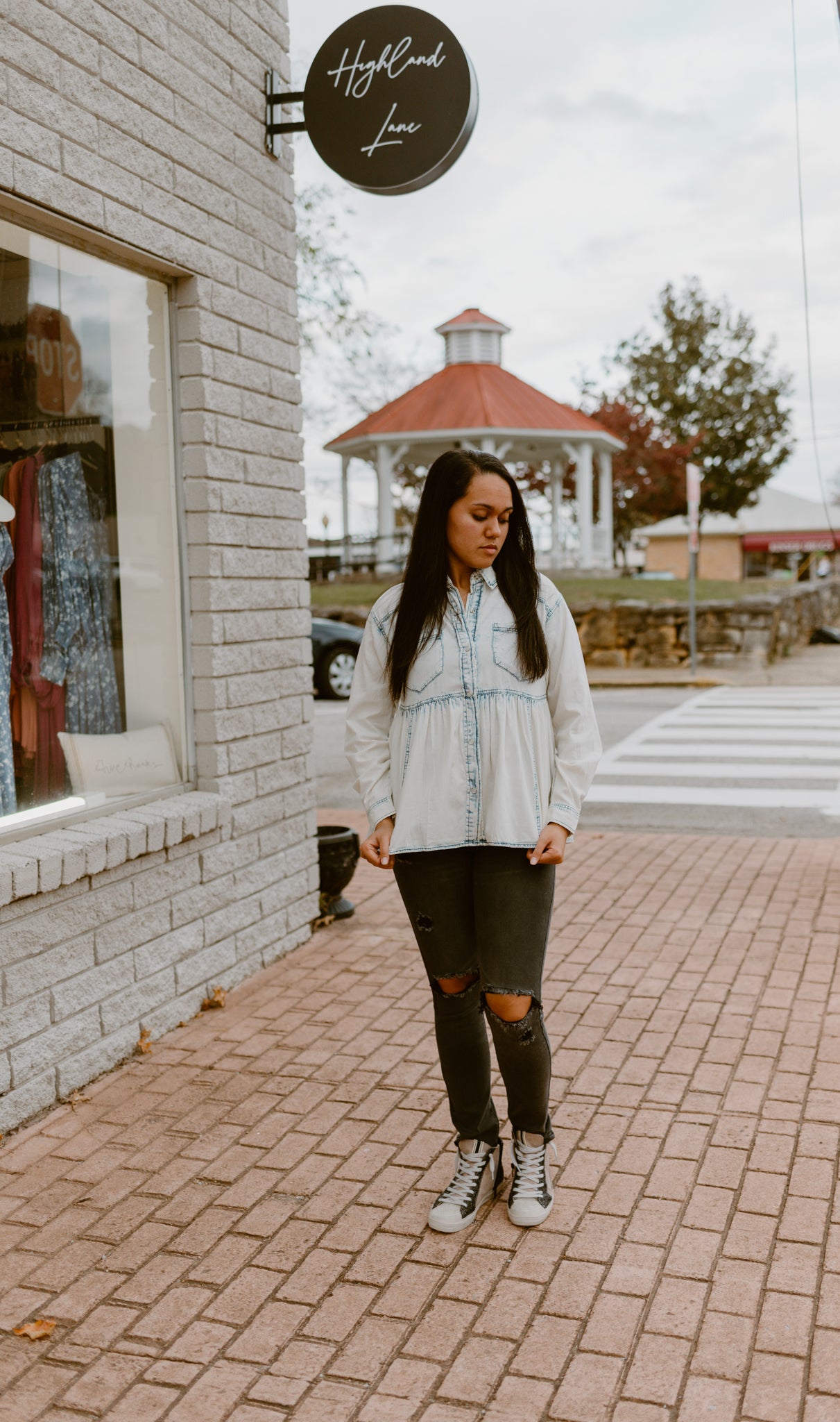 BiBi Snap Down Peplum Washed Shirt