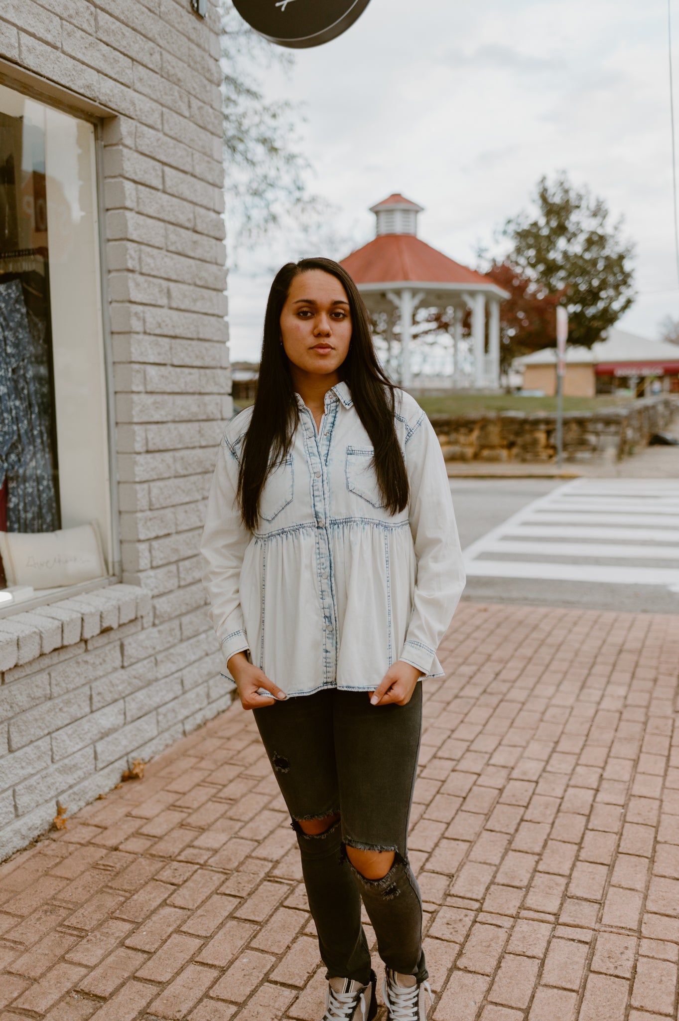 BiBi Snap Down Peplum Washed Shirt