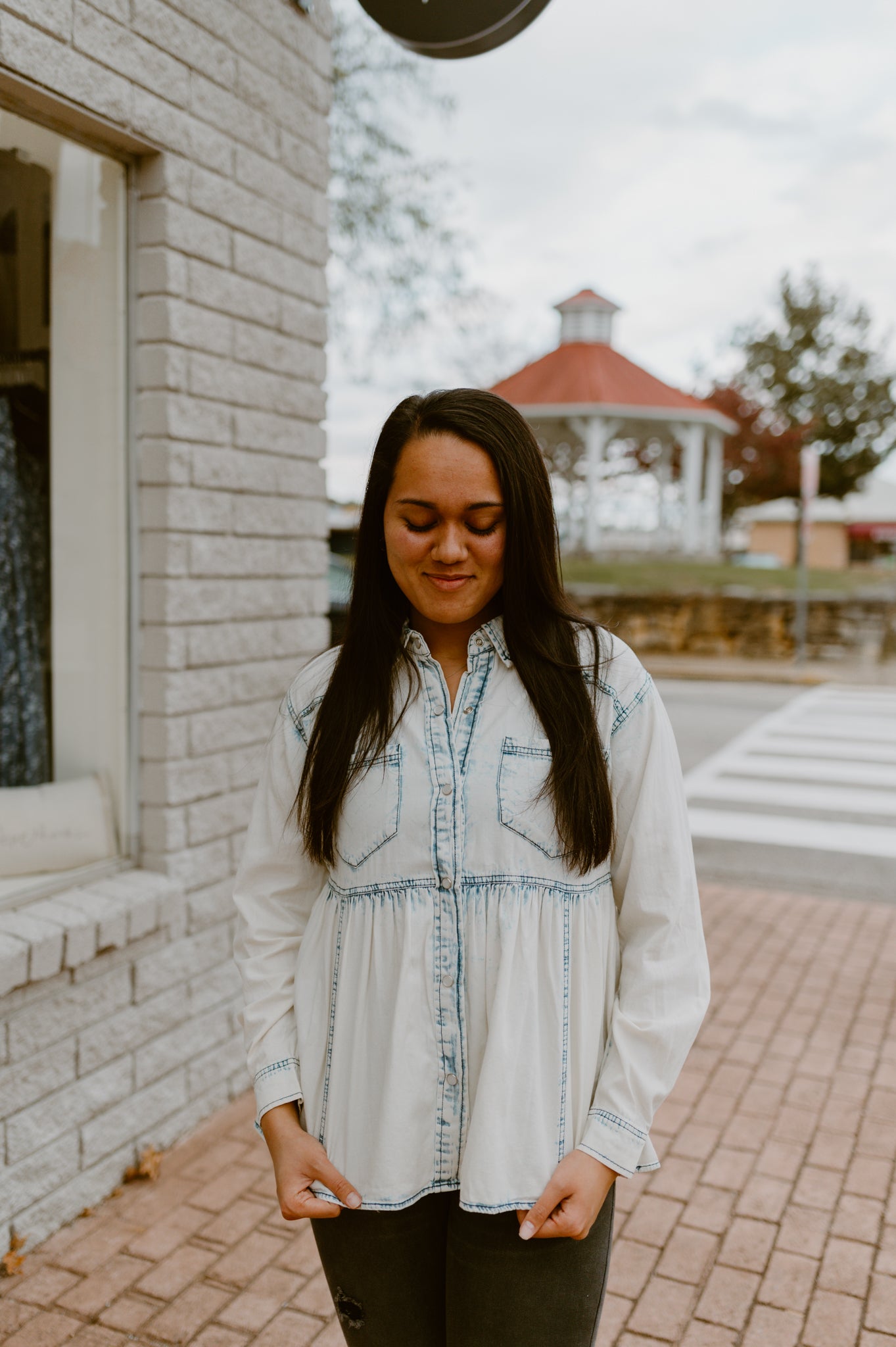 BiBi Snap Down Peplum Washed Shirt