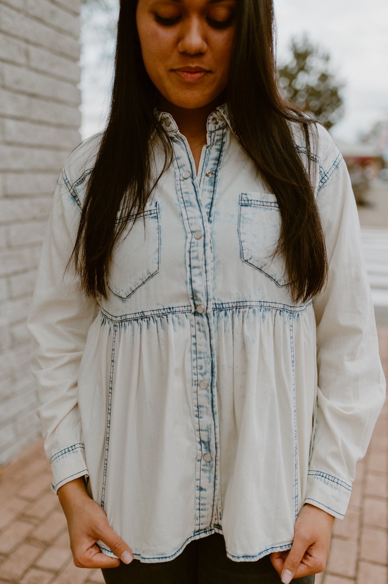 BiBi Snap Down Peplum Washed Shirt