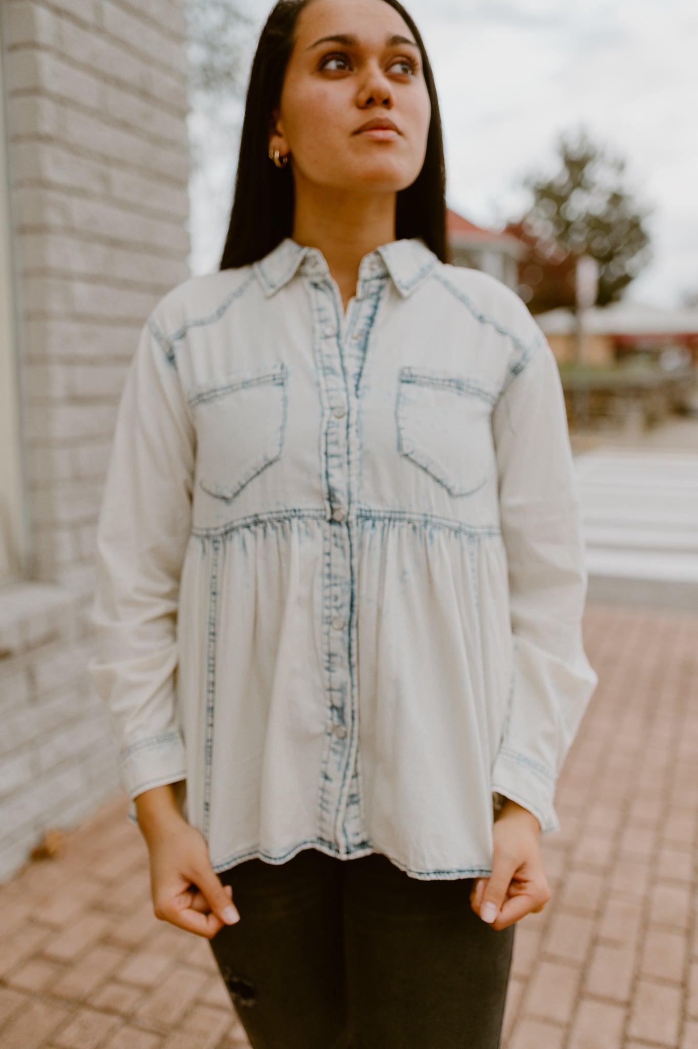 BiBi Snap Down Peplum Washed Shirt