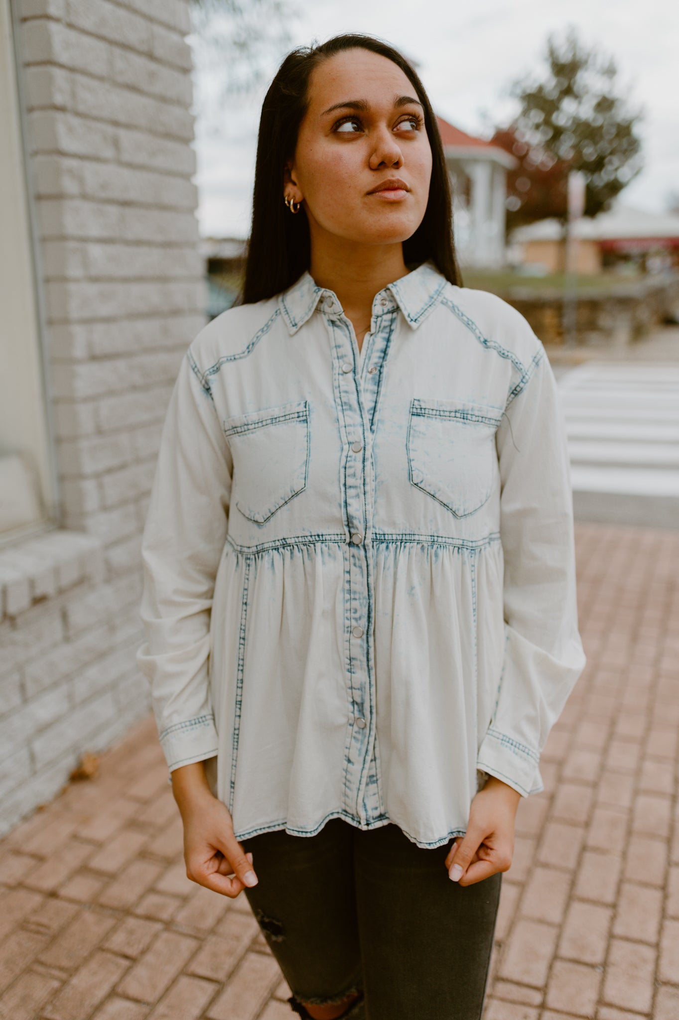 BiBi Snap Down Peplum Washed Shirt