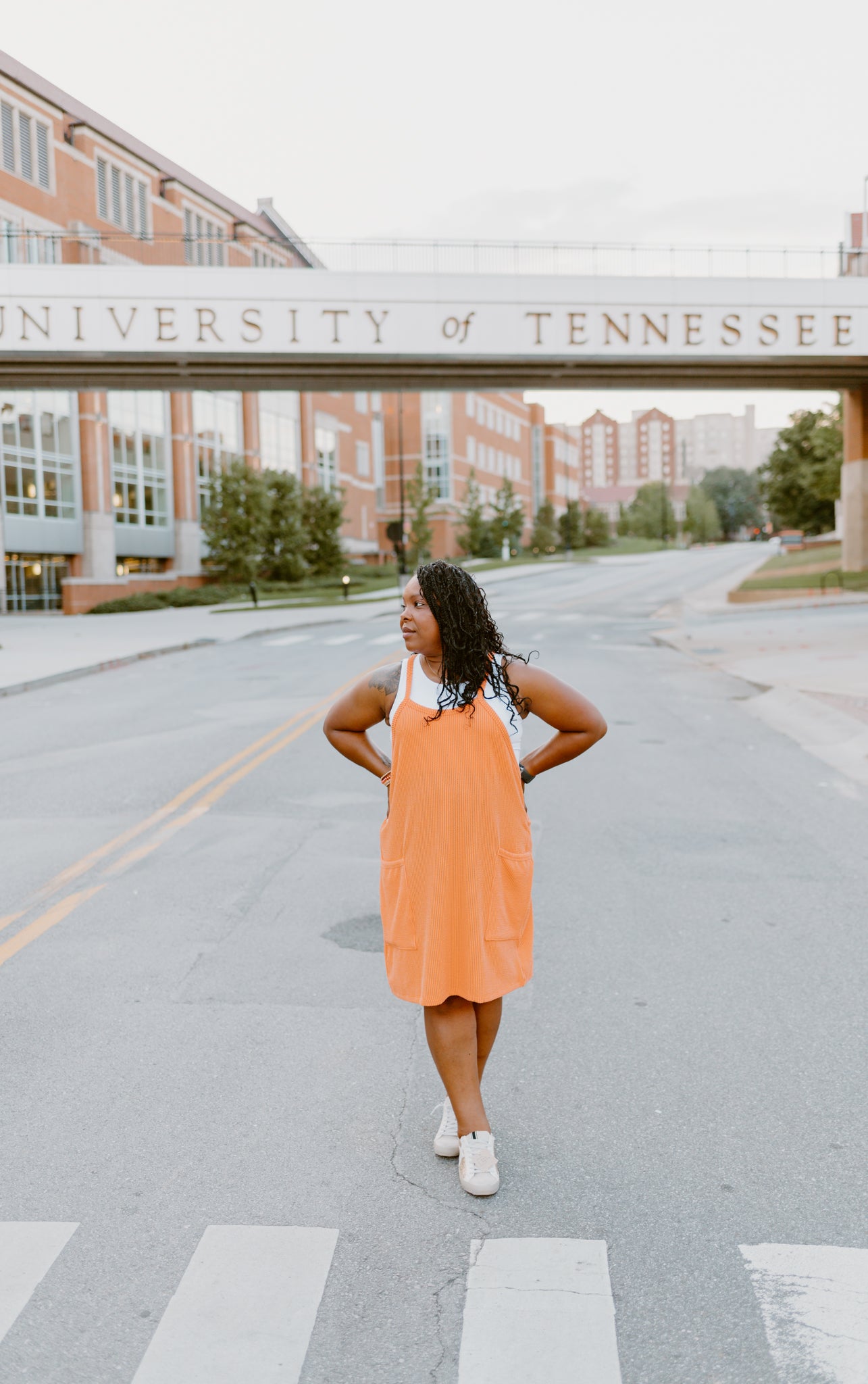The Wave Ribbed Sleeveless Dress with Pockets (Orange)